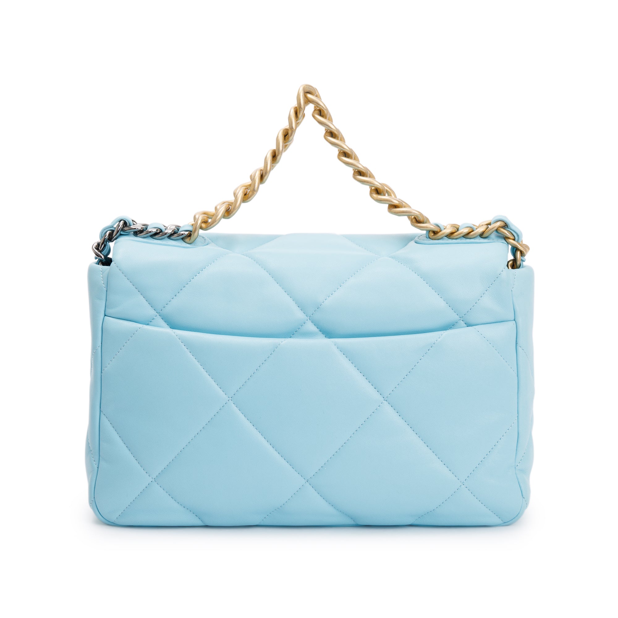Chanel 2021 Light Blue Lambskin Leather Large 19 Flap Bag w/ Box, Receipt & Authenticity Card