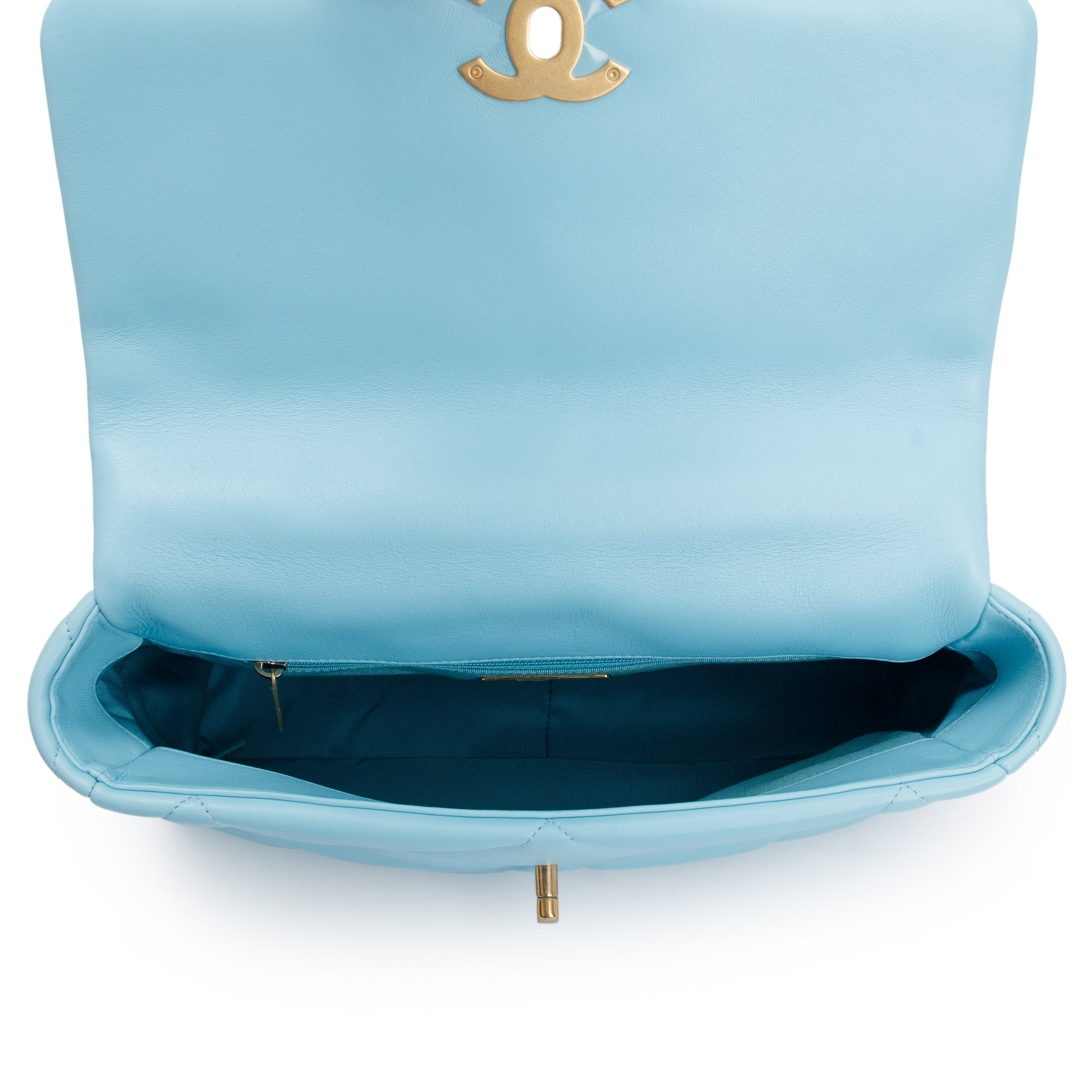 Chanel 2021 Light Blue Lambskin Leather Large 19 Flap Bag w/ Box, Receipt & Authenticity Card