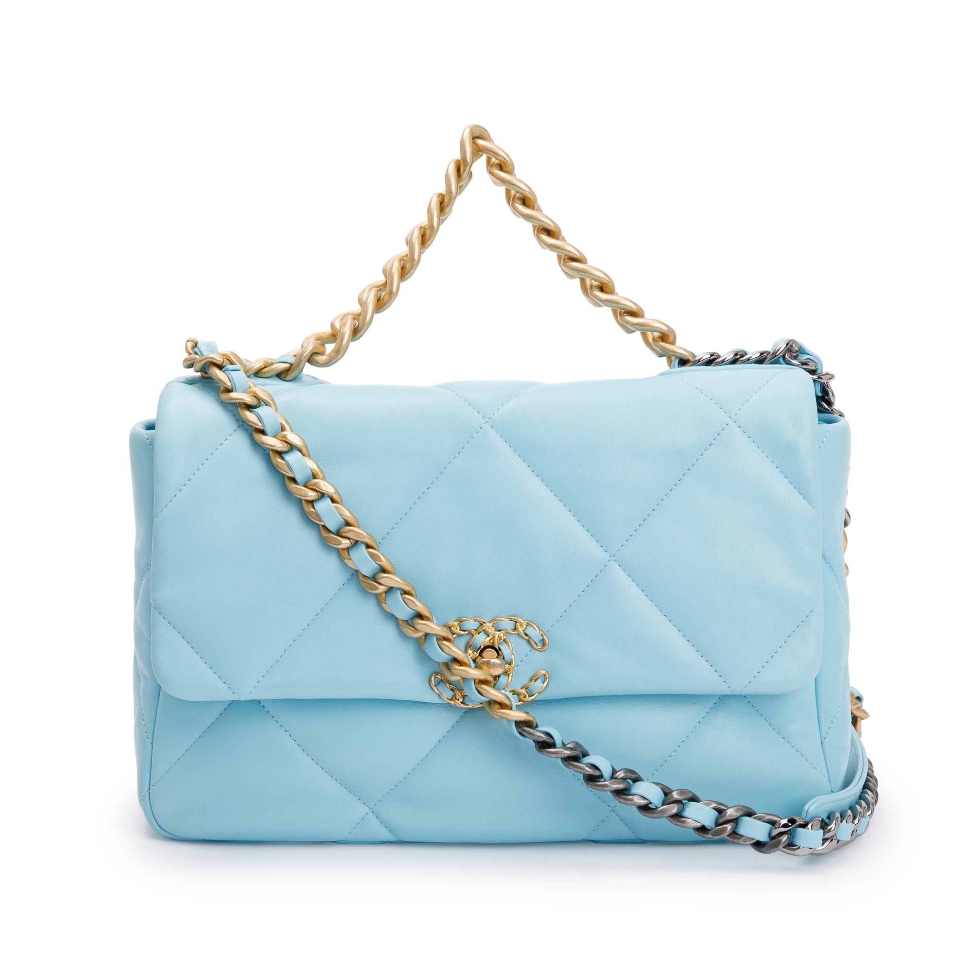 Chanel 2021 Light Blue Lambskin Leather Large 19 Flap Bag w/ Box, Receipt & Authenticity Card