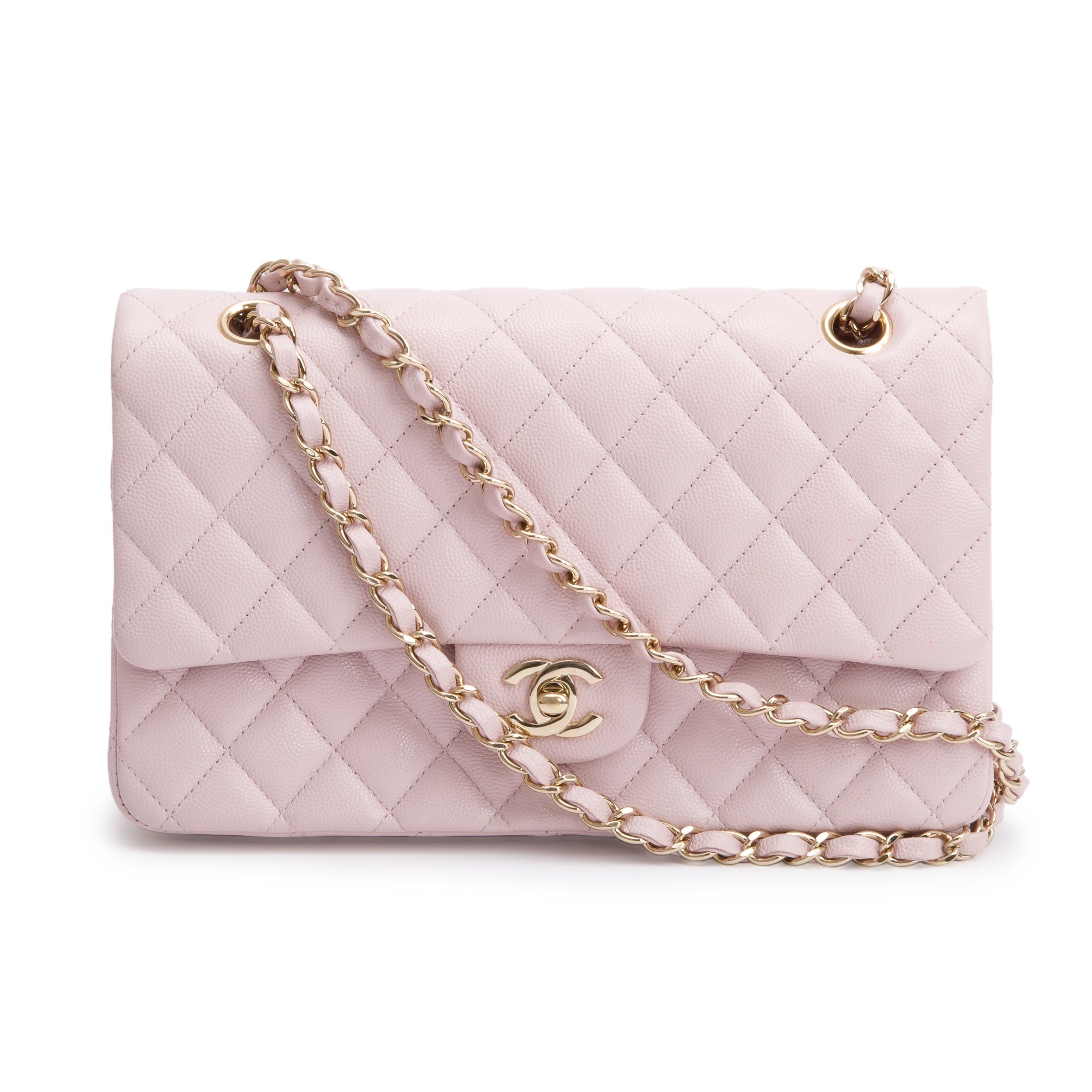 Chanel 2021 Pink Caviar Leather Medium Classic Double Classic Flap Bag