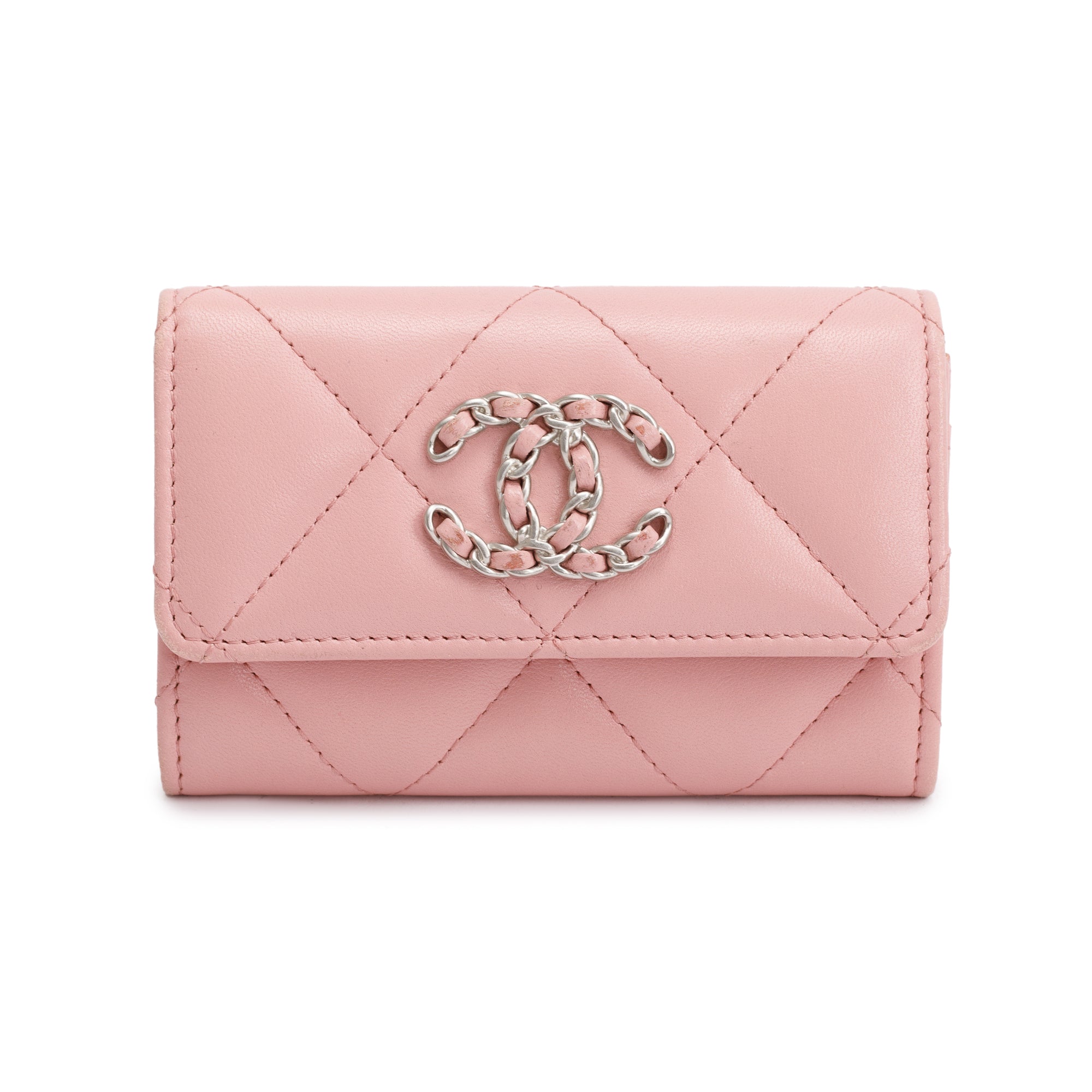 Chanel 2021 Pink Quilted Leather 19 Flap Wallet w/ Authenticity Card