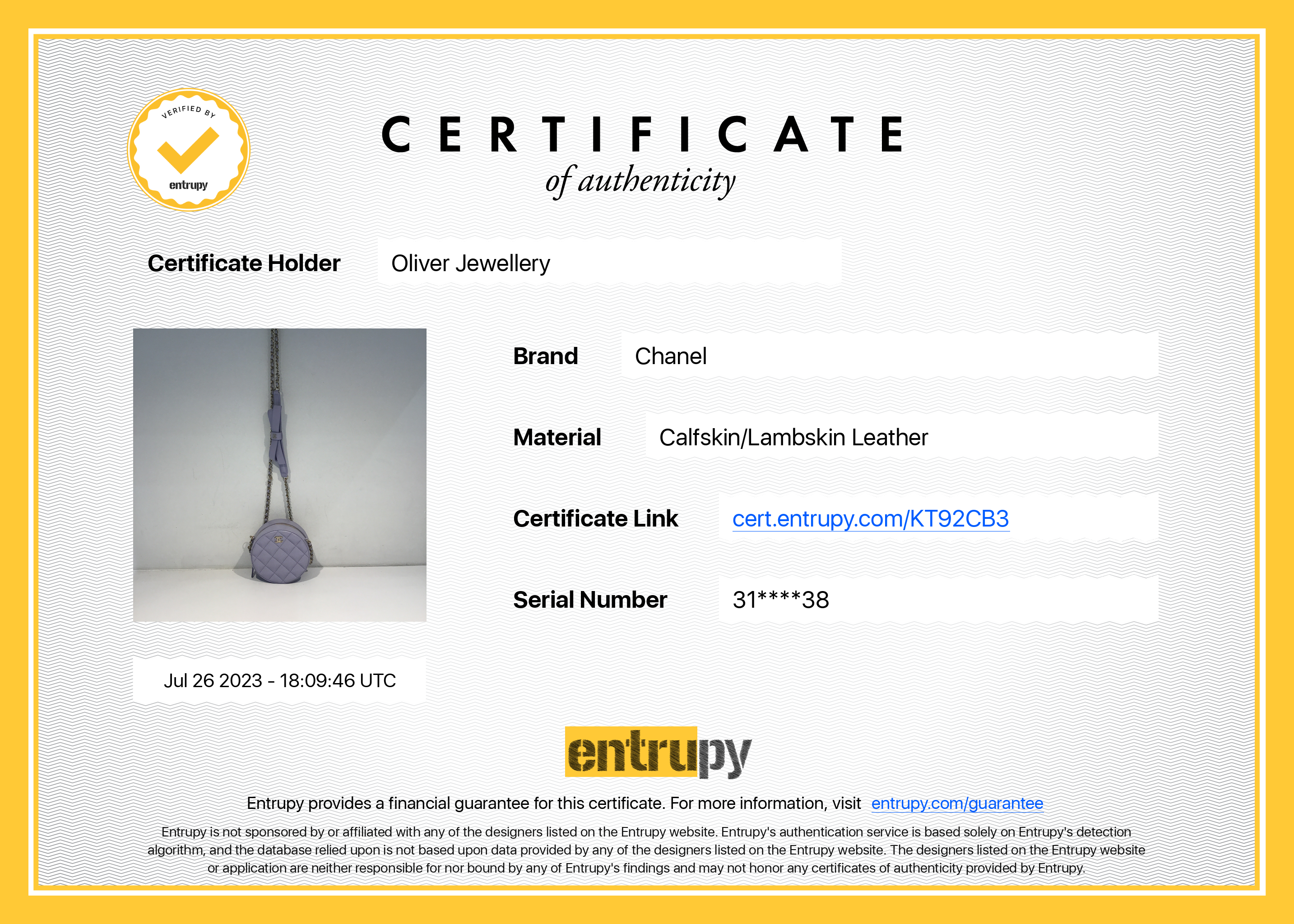 Chanel 2021 Purple Lambskin Bow Strap Round Chain Clutch w/ Box & Authenticity Card