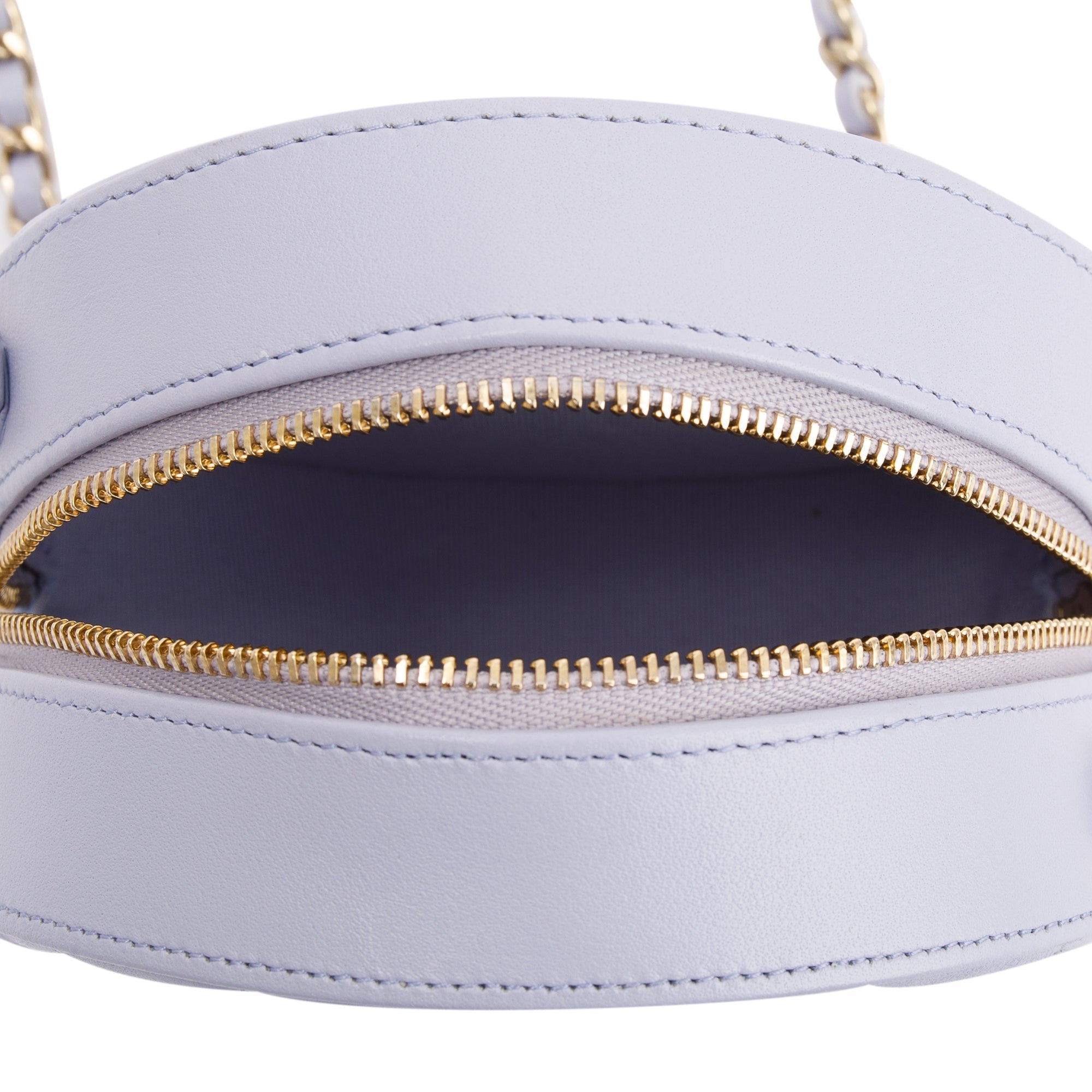 Chanel 2021 Purple Lambskin Bow Strap Round Chain Clutch w/ Box & Authenticity Card