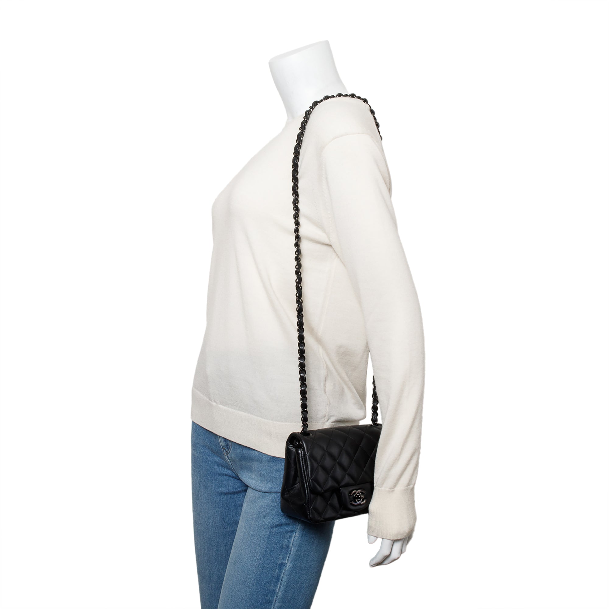 Chanel 2021 So Black Quilted Lambskin Leather Classic Square Mini Flap Bag w/ Box & Receipt