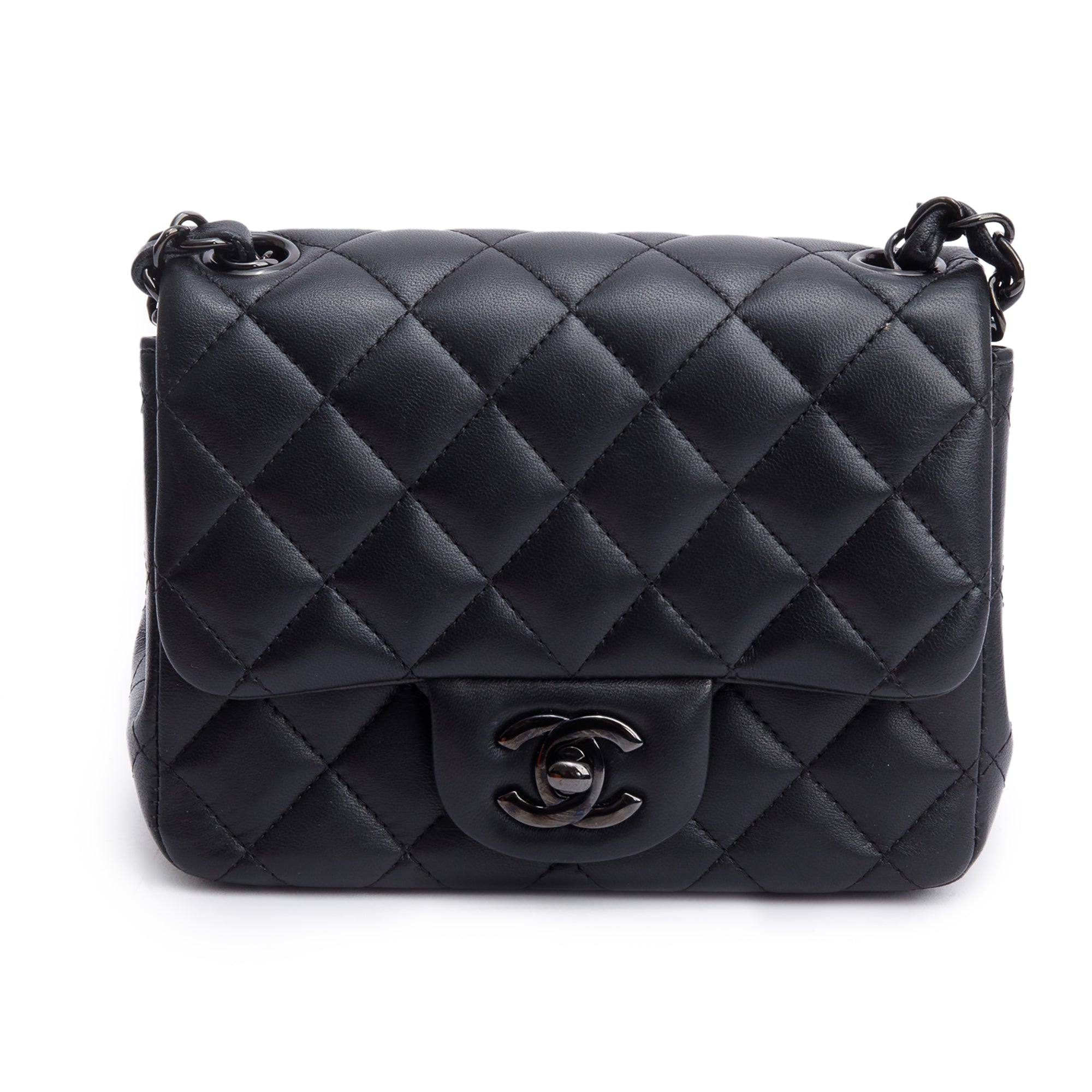 Chanel 2021 So Black Quilted Lambskin Leather Classic Square Mini Flap Bag w/ Box & Receipt