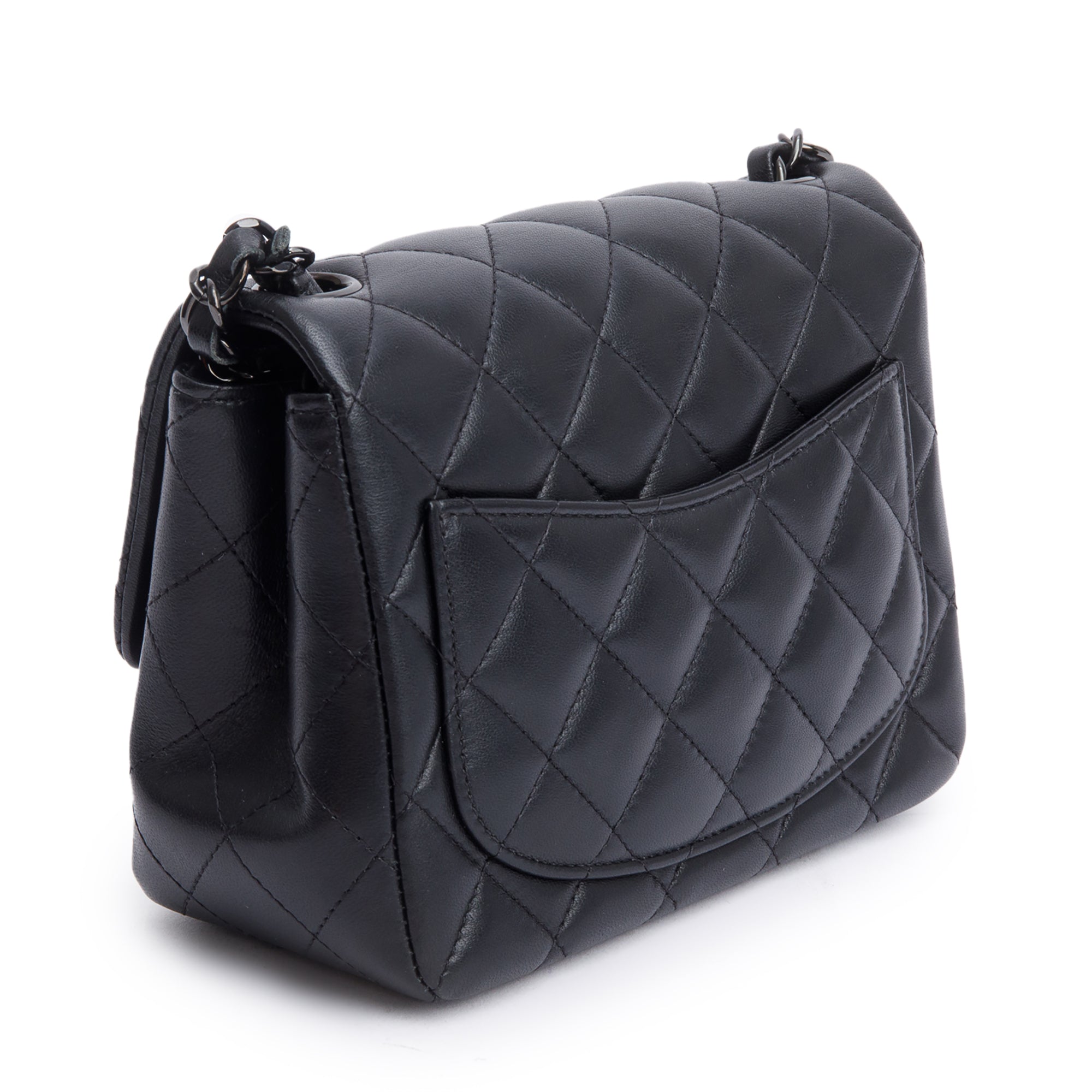 Chanel 2021 So Black Quilted Lambskin Leather Classic Square Mini Flap Bag w/ Box & Receipt