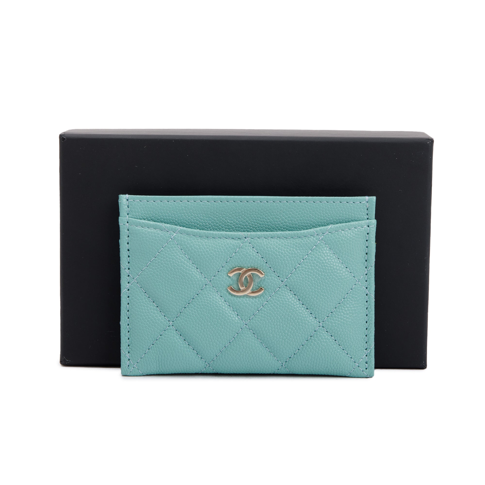 Chanel 2021 Tiffany Blue Caviar Leather Classic Card Holder w/ Box & Authenticity Card