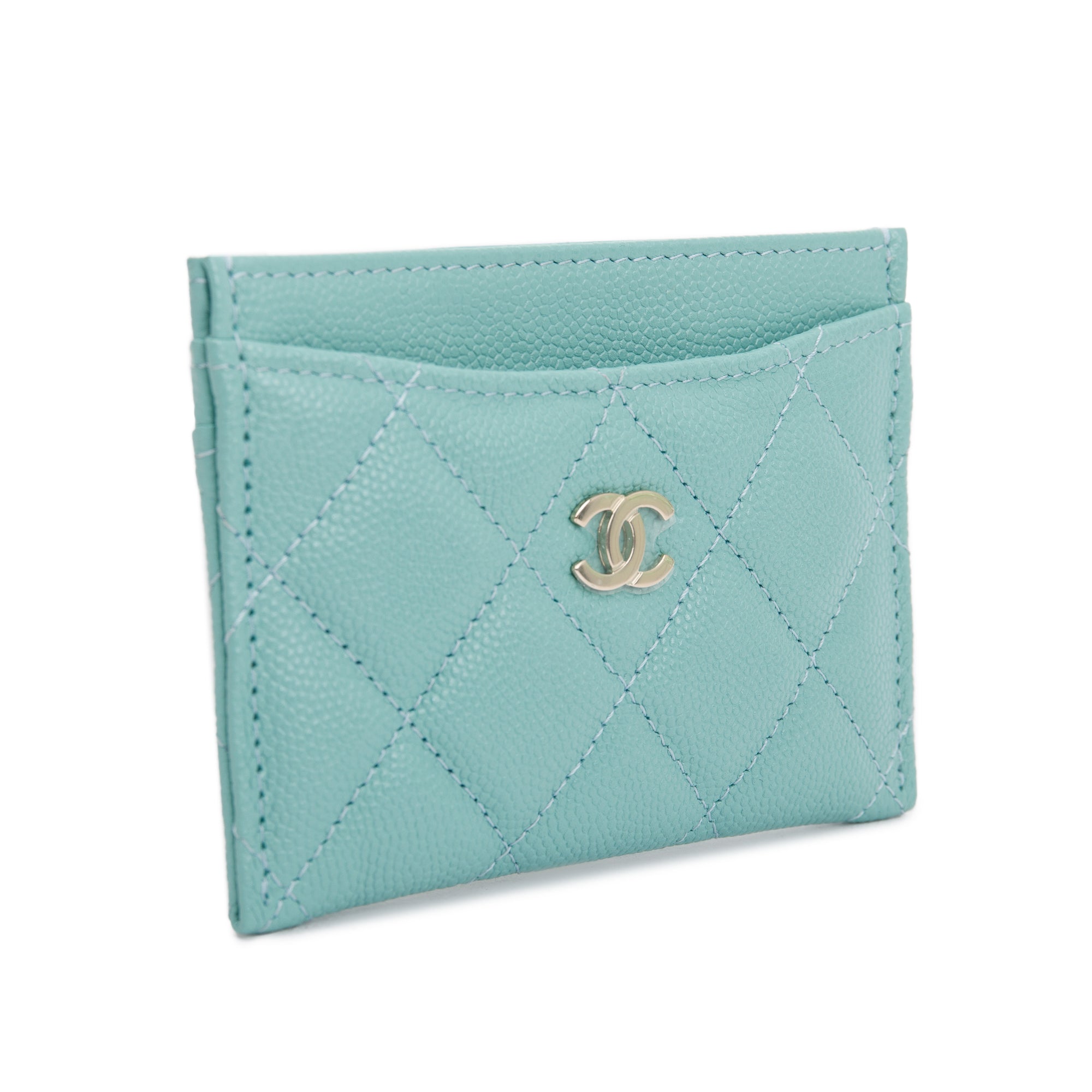Chanel 2021 Tiffany Blue Caviar Leather Classic Card Holder w/ Box & Authenticity Card