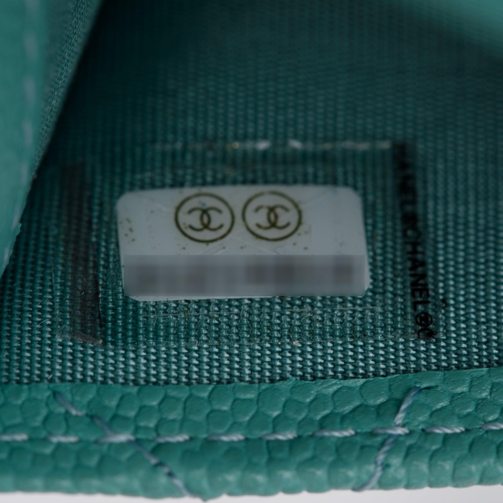 Chanel 2021 Tiffany Blue Caviar Leather Classic Card Holder w/ Box & Authenticity Card