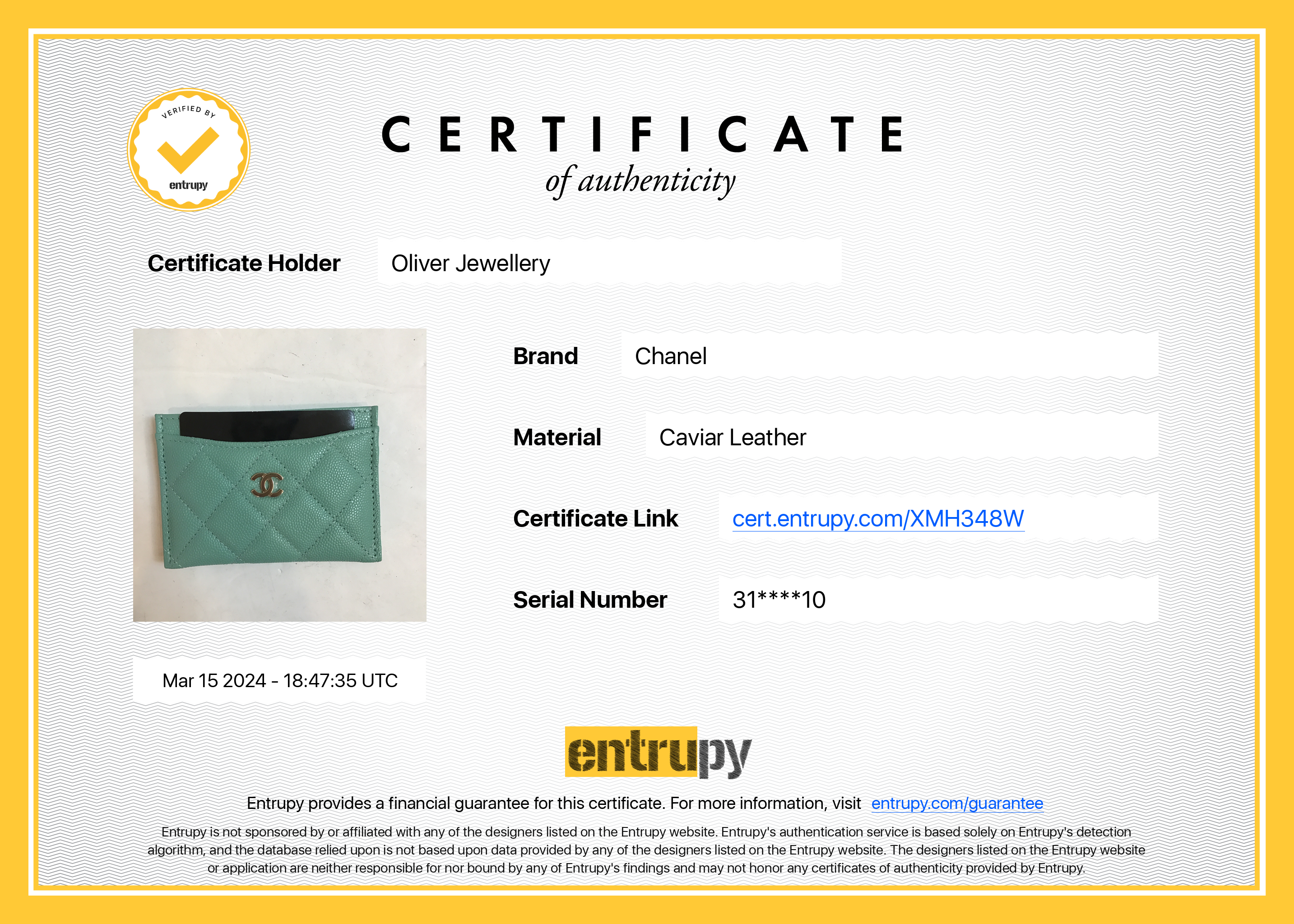 Chanel 2021 Tiffany Blue Caviar Leather Classic Card Holder w/ Box & Authenticity Card