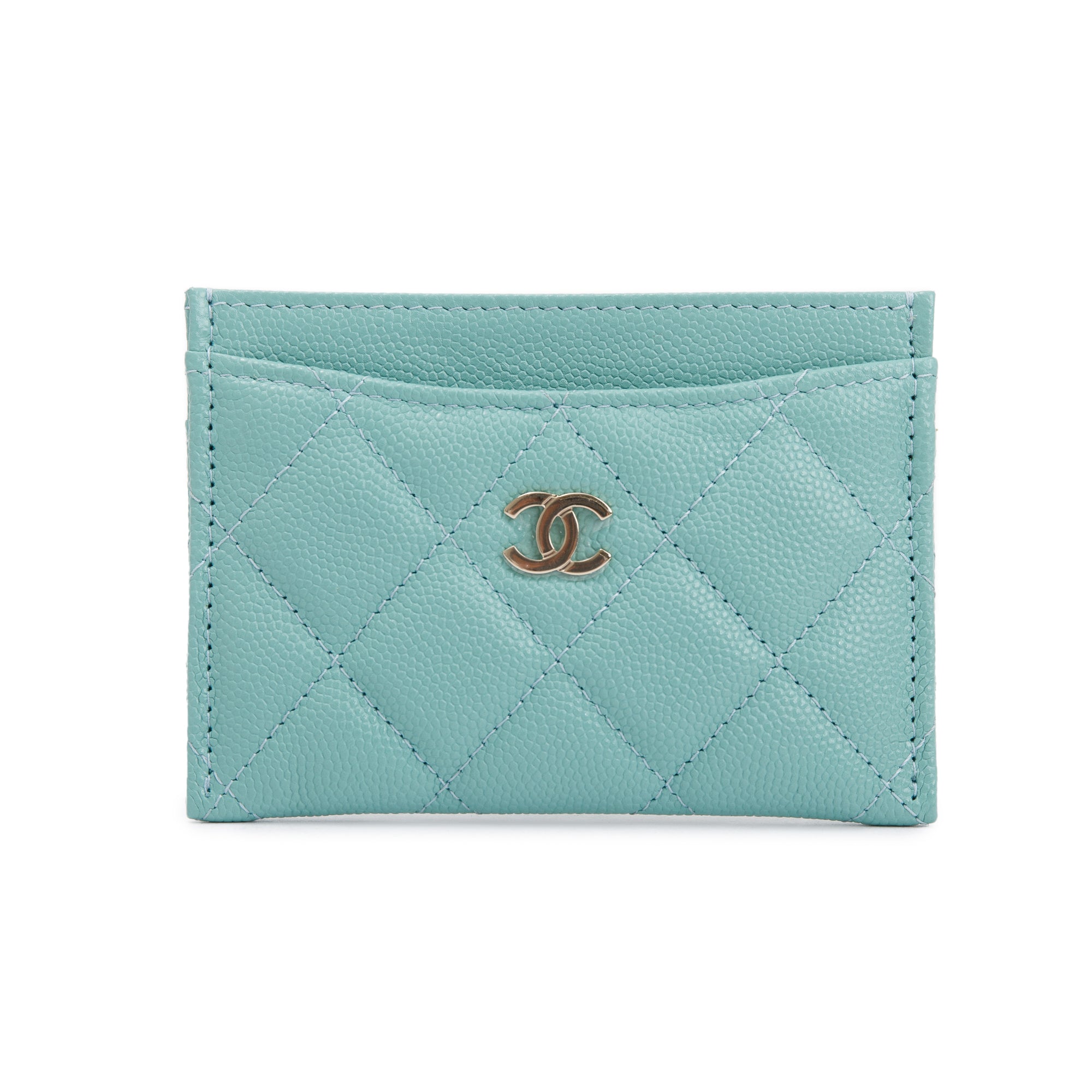 Chanel 2021 Tiffany Blue Caviar Leather Classic Card Holder w/ Box & Authenticity Card