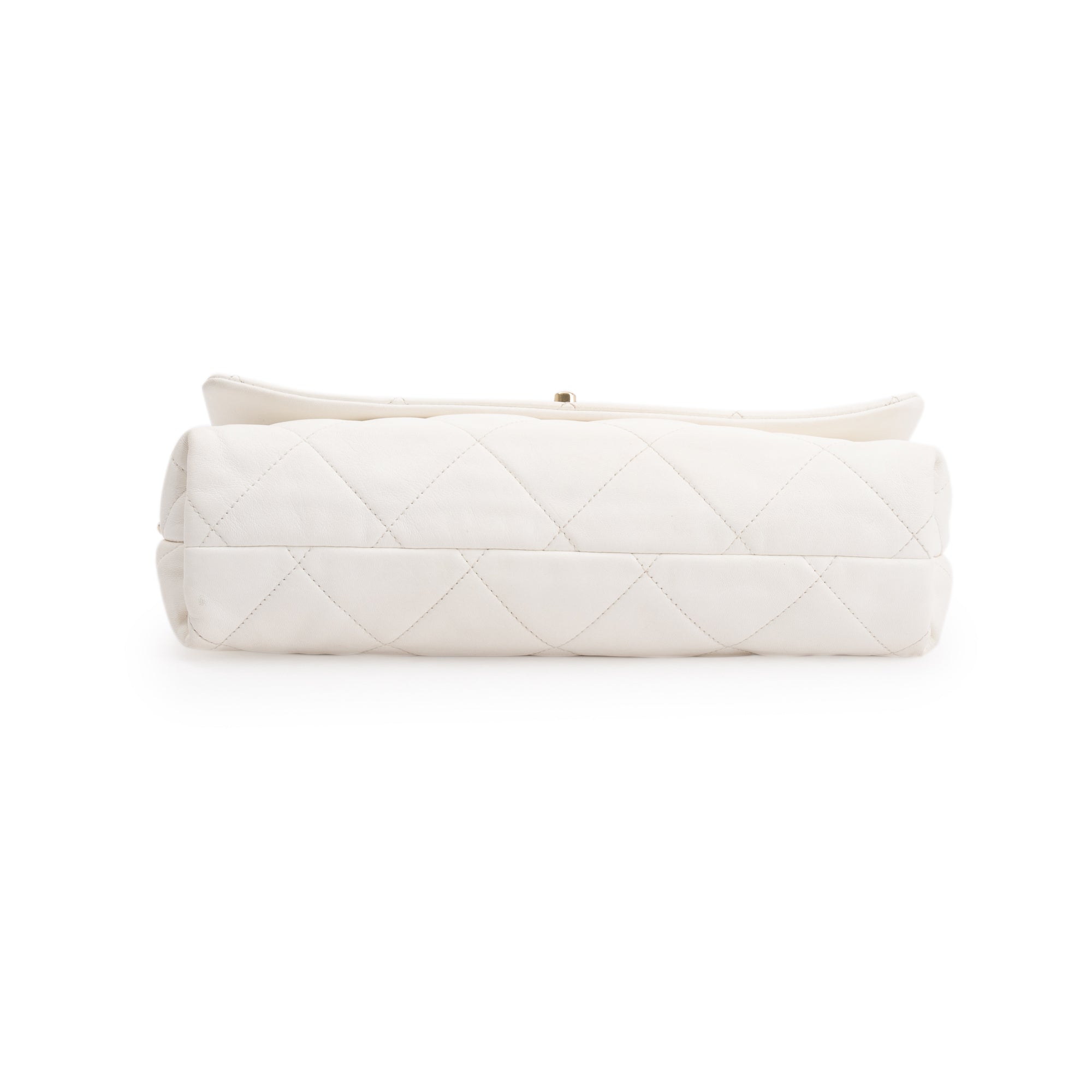 Chanel 2021 White Calfskin Leather Medium Logo Strap Flap Bag w/ Box, Authenticity Card & Receipt