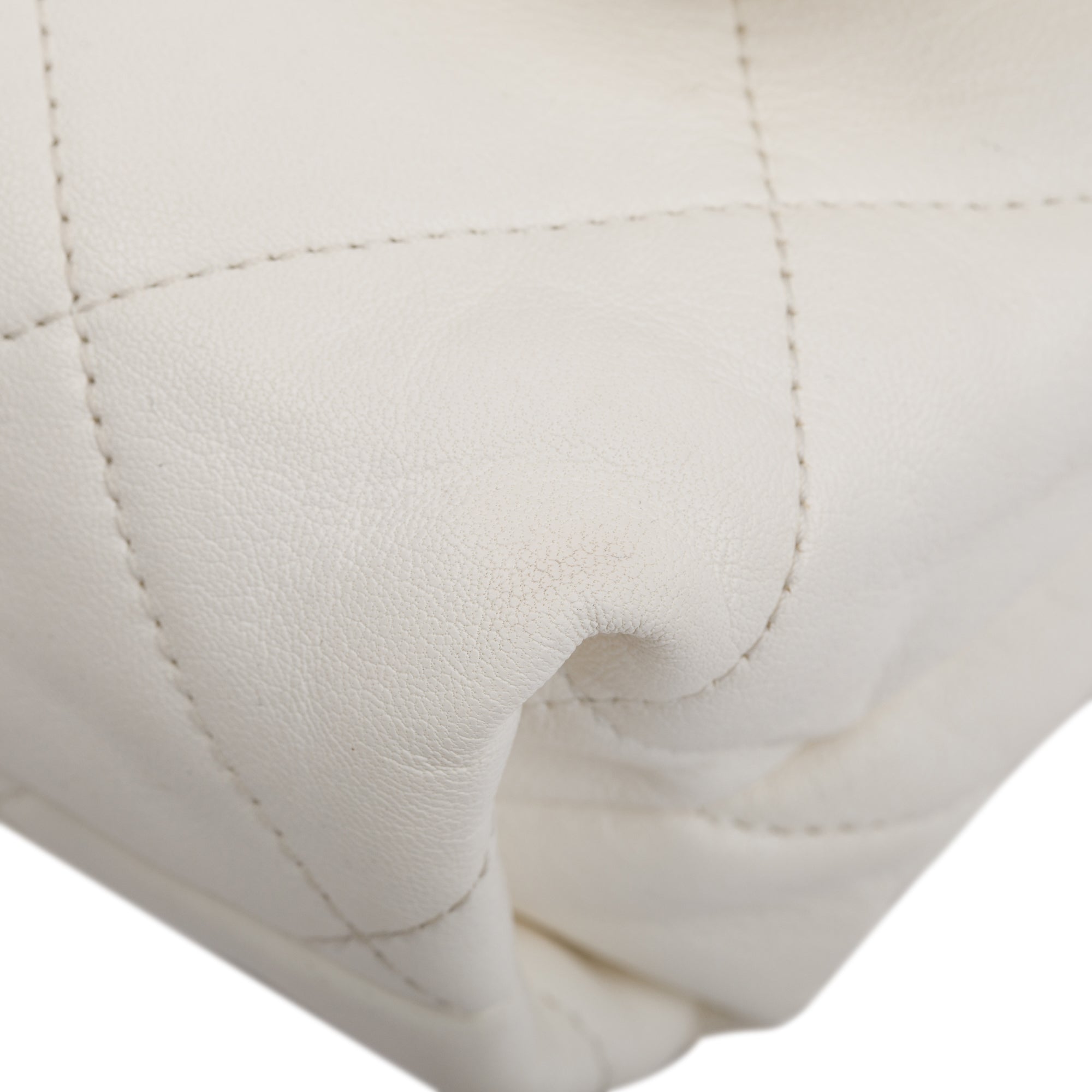 Chanel 2021 White Calfskin Leather Medium Logo Strap Flap Bag w/ Box, Authenticity Card & Receipt