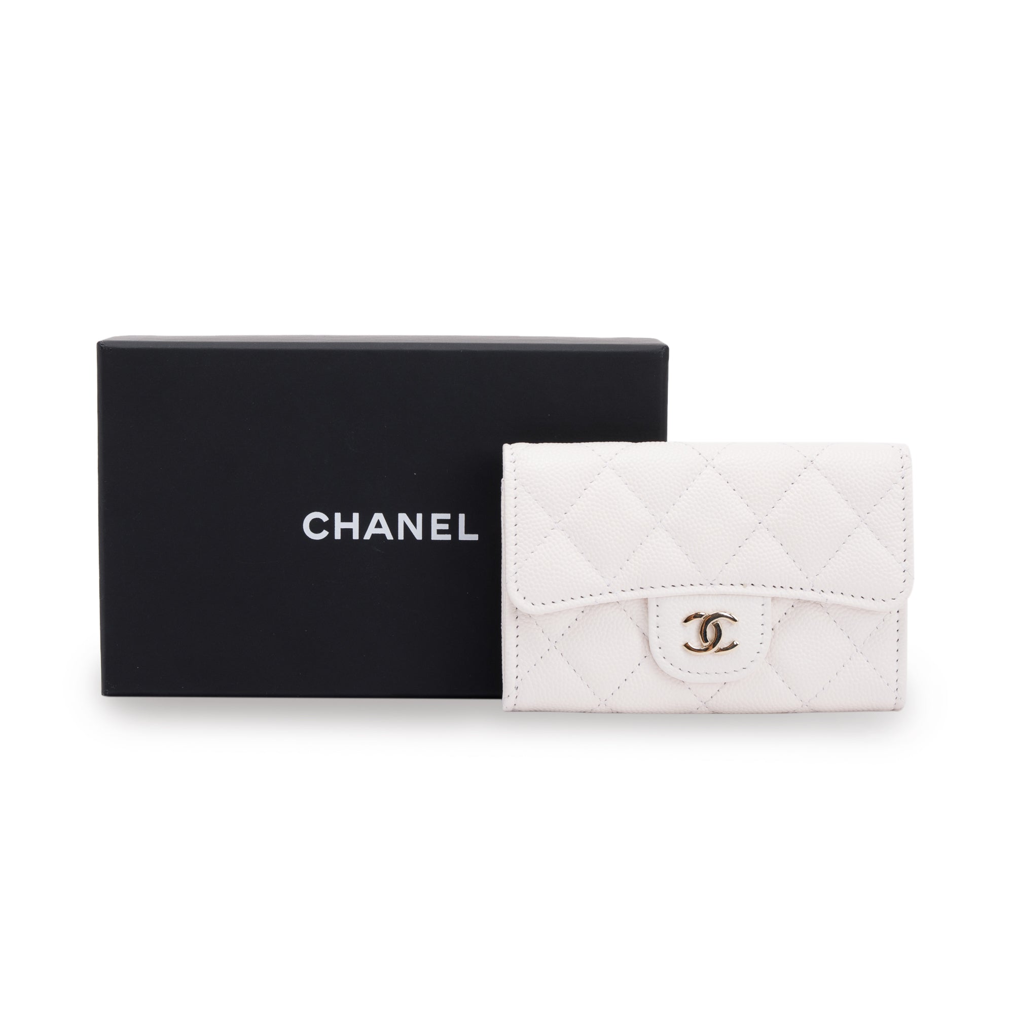 Chanel 2021 White Caviar Classic Flap Card Holder w/ Box & Authenticity Card