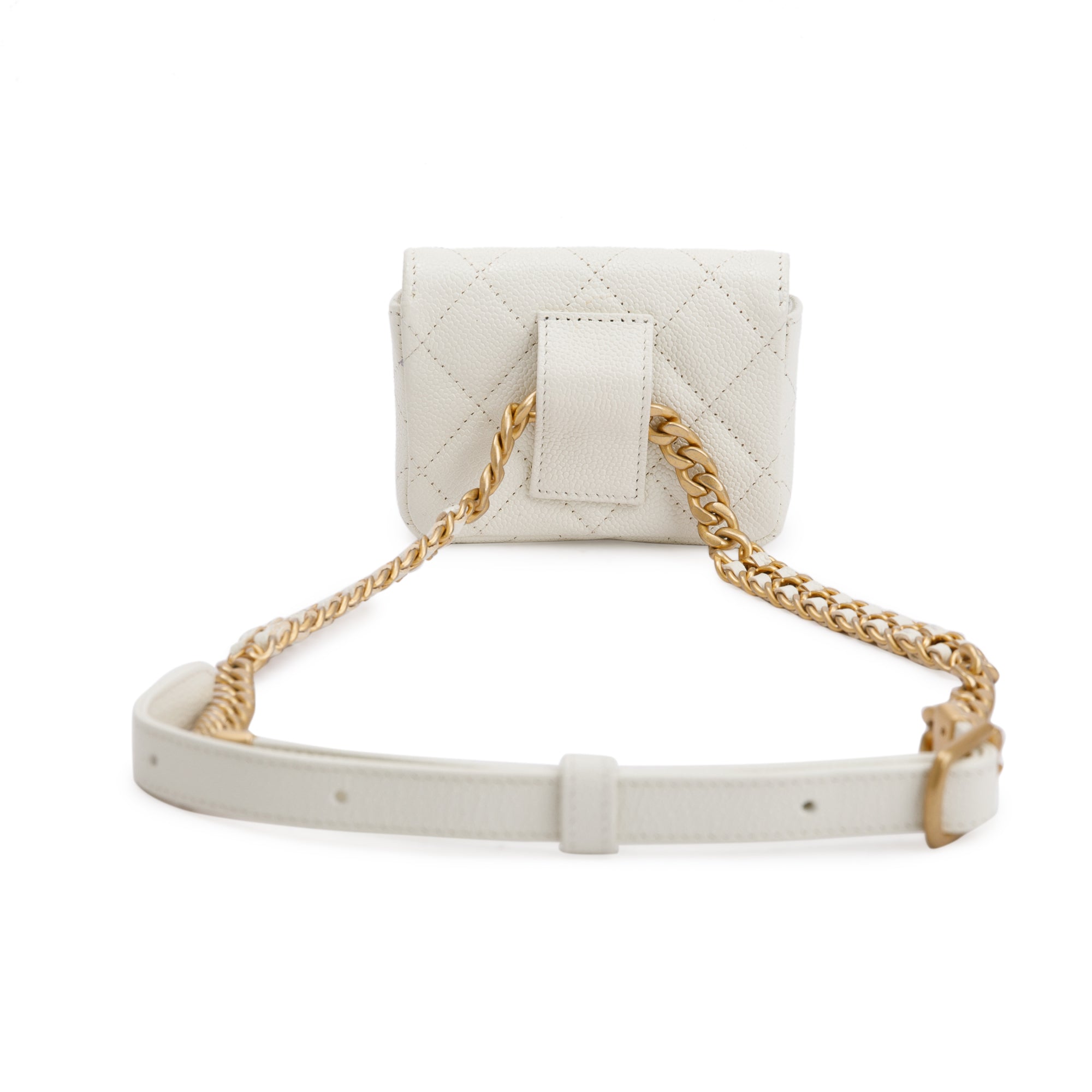 Chanel 2021 White Caviar Leather CC Flap Card Holder Belt Bag w/ Authenticity Card