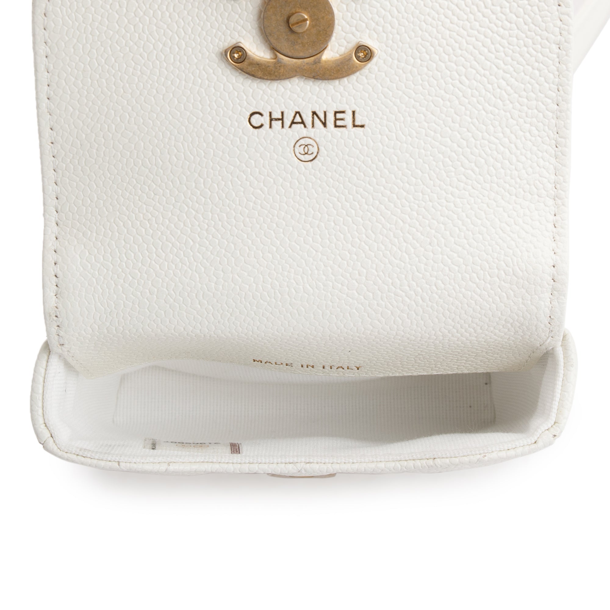 Chanel 2021 White Caviar Leather CC Flap Card Holder Belt Bag w/ Authenticity Card