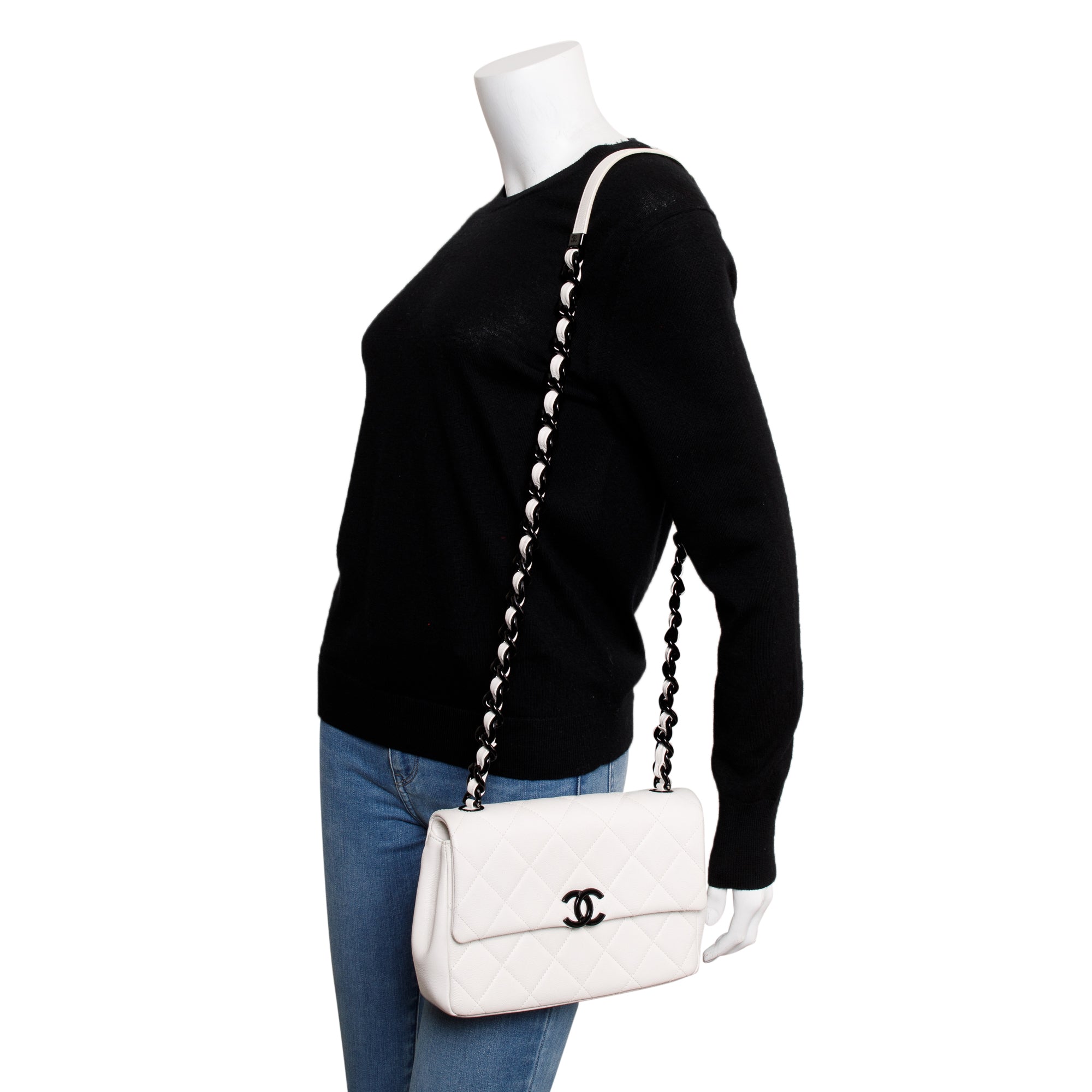 Chanel 2021 White Caviar Leather Small My Everything Flap Bag w/ Box