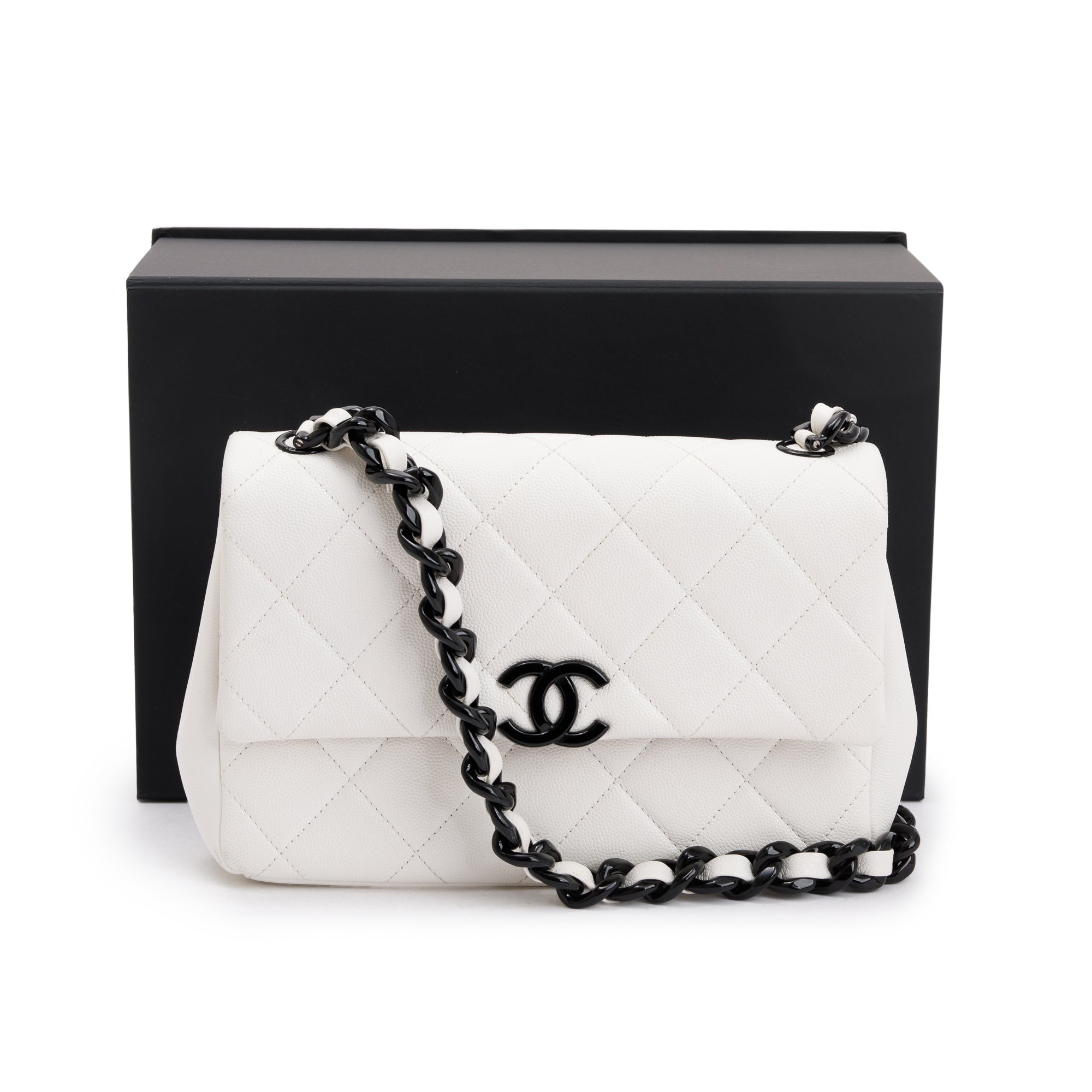 Chanel 2021 White Caviar Leather Small My Everything Flap Bag w/ Box