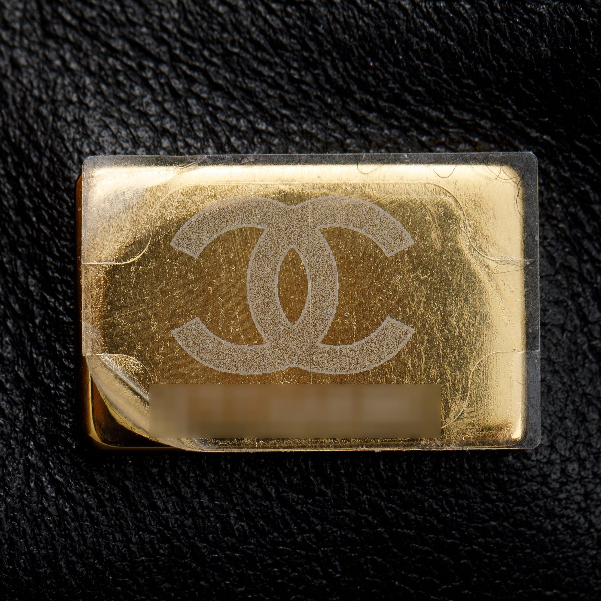 Chanel 2022 Beige Beech Wood Black Lambskin Leather Medium CC Vanity Case w/ Box & Receipt