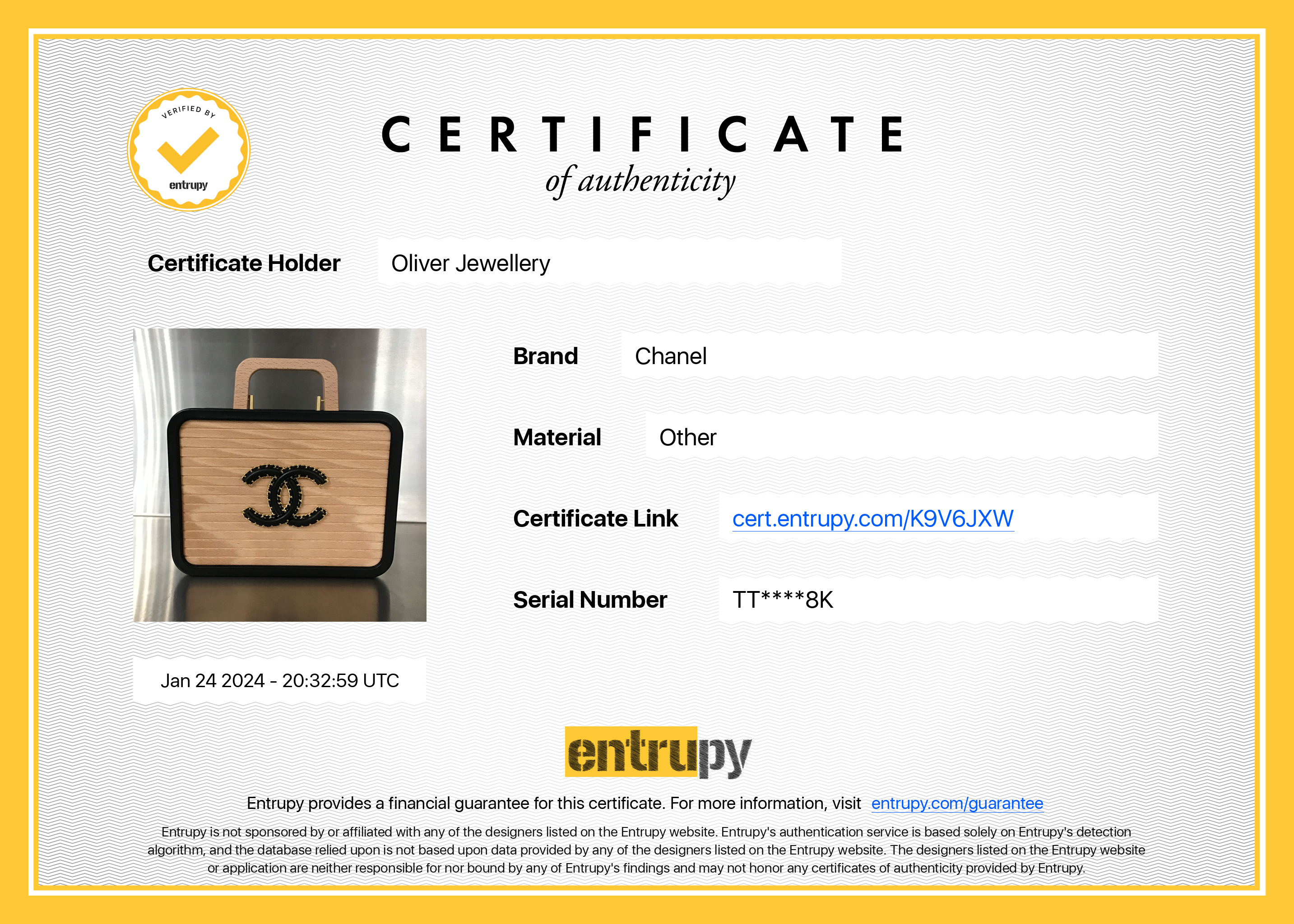 Chanel 2022 Beige Beech Wood Black Lambskin Leather Medium CC Vanity Case w/ Box & Receipt