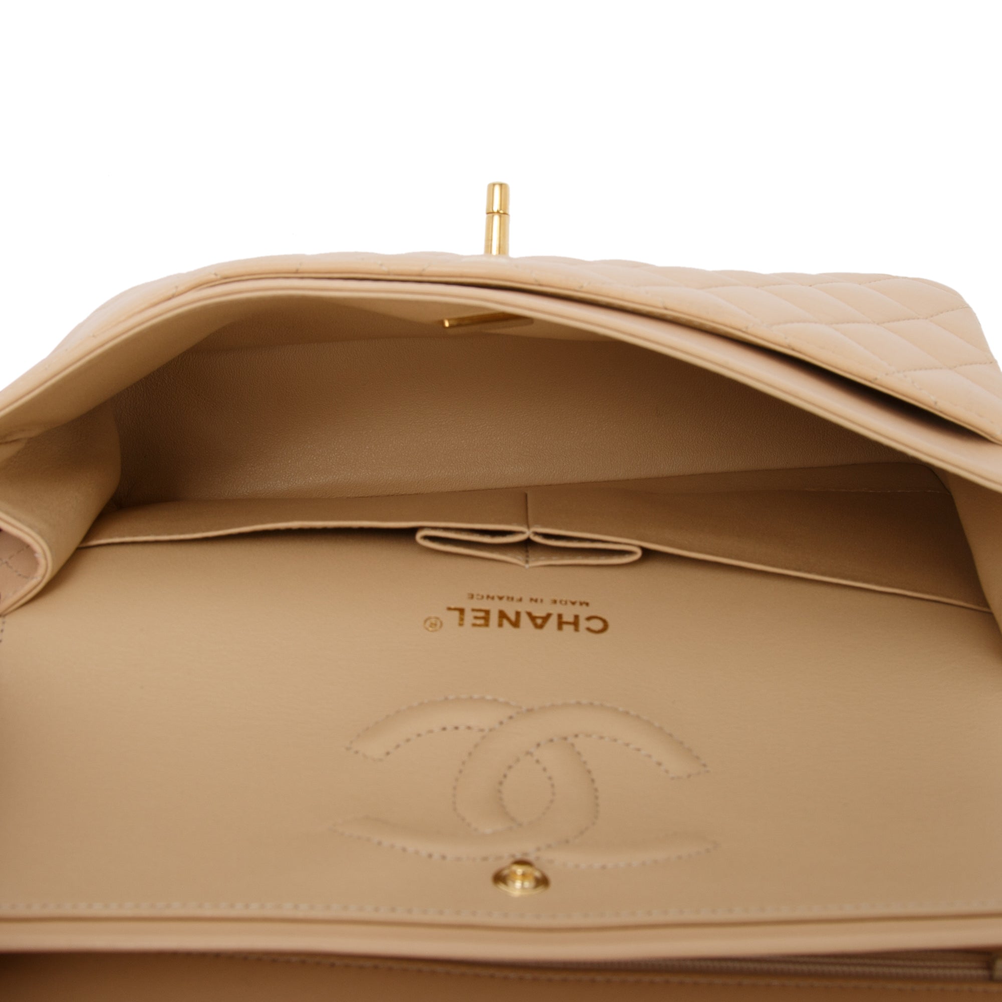 Chanel 2022 Beige Lambskin Classic Medium Double Flap Bag w/ Box & Receipt