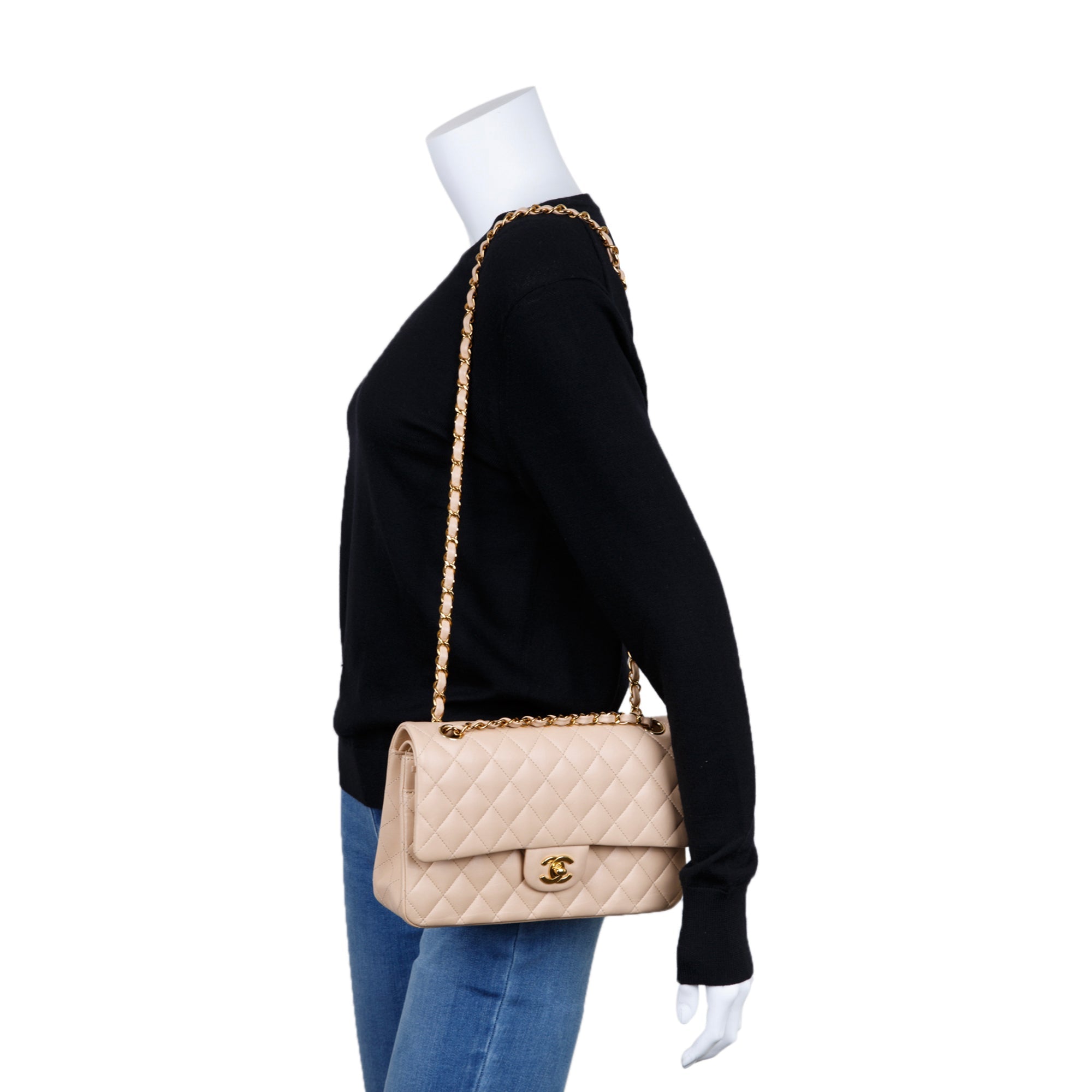 Chanel 2022 Beige Lambskin Classic Medium Double Flap Bag w/ Box & Receipt