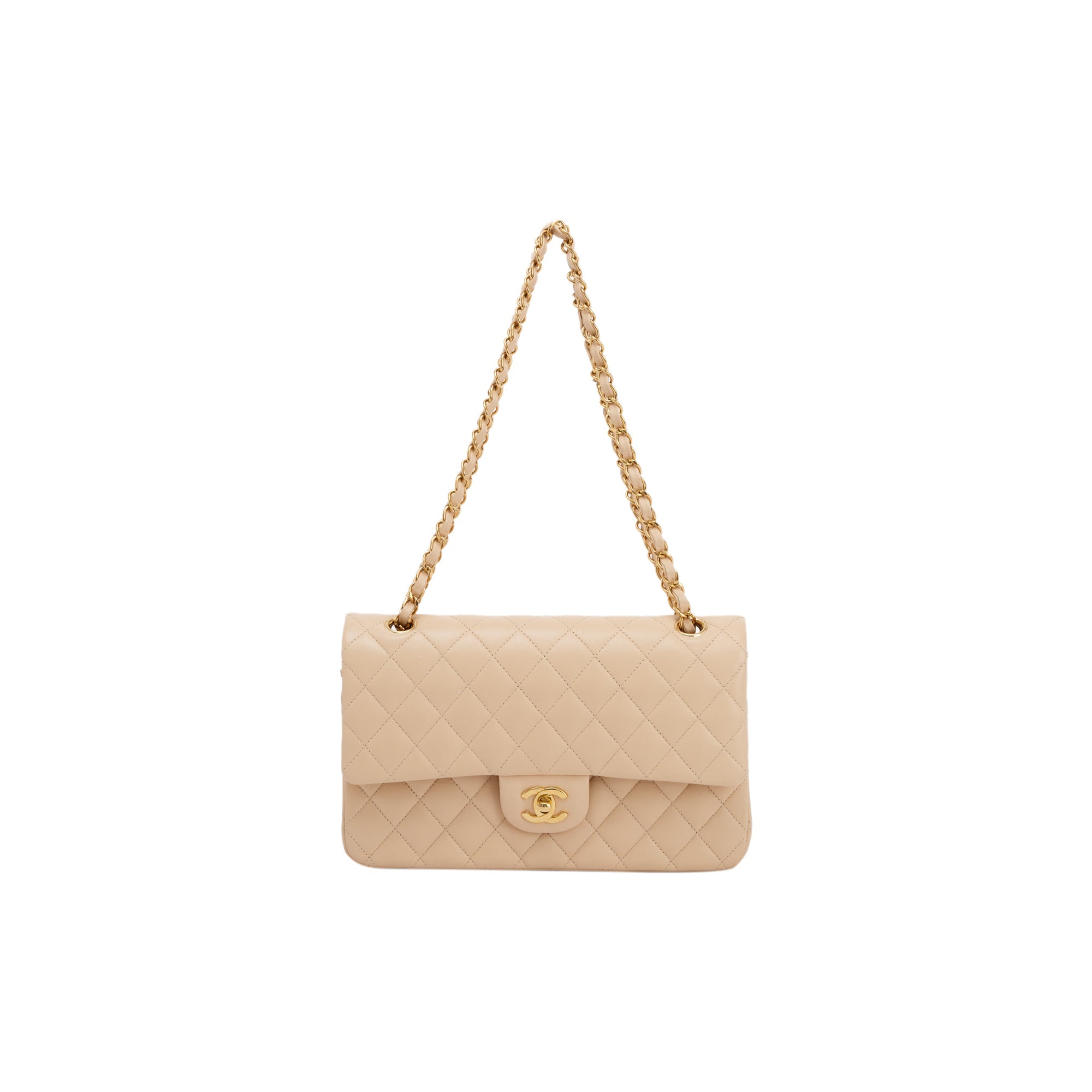 Chanel 2022 Beige Lambskin Classic Medium Double Flap Bag w/ Box & Receipt