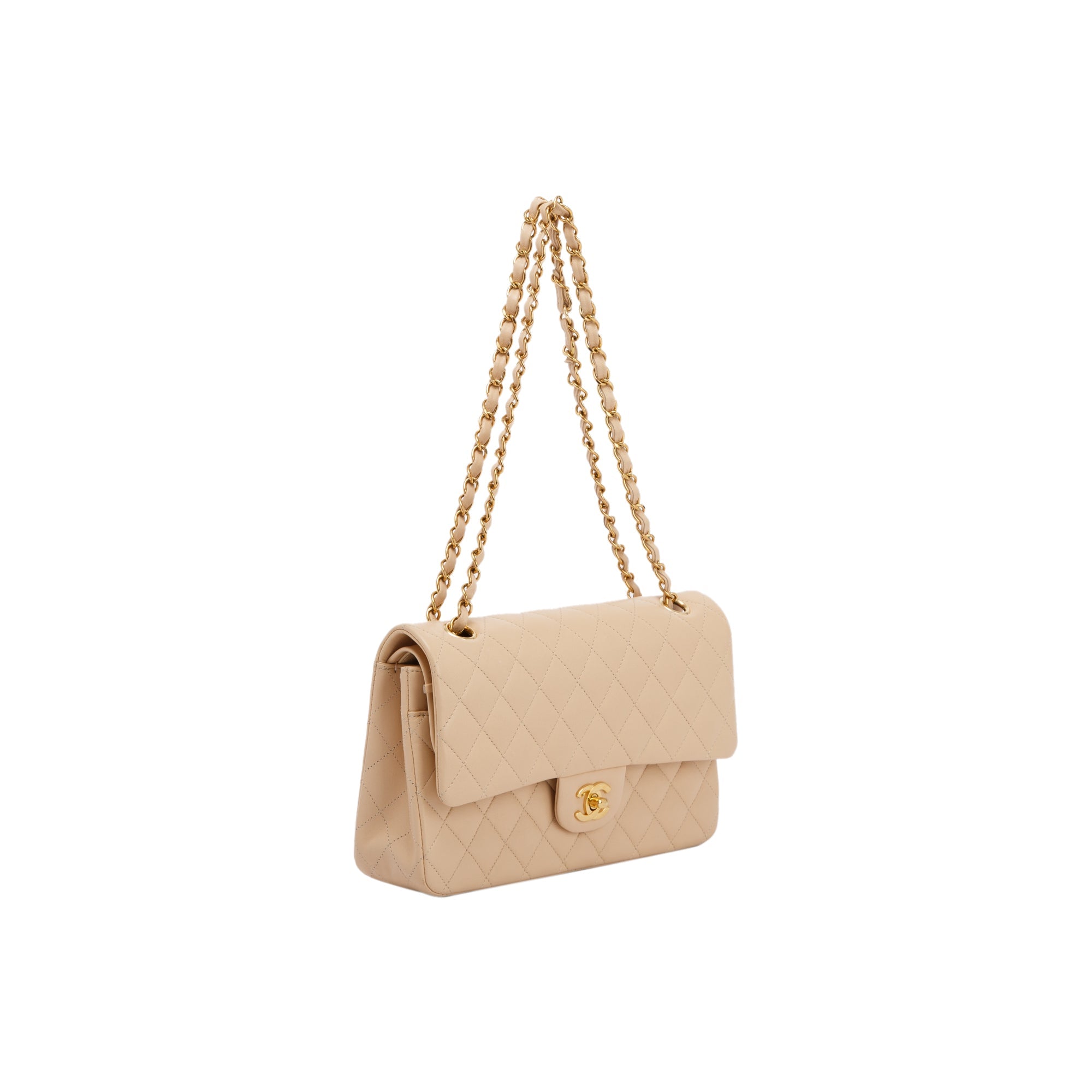 Chanel 2022 Beige Lambskin Classic Medium Double Flap Bag w/ Box & Receipt