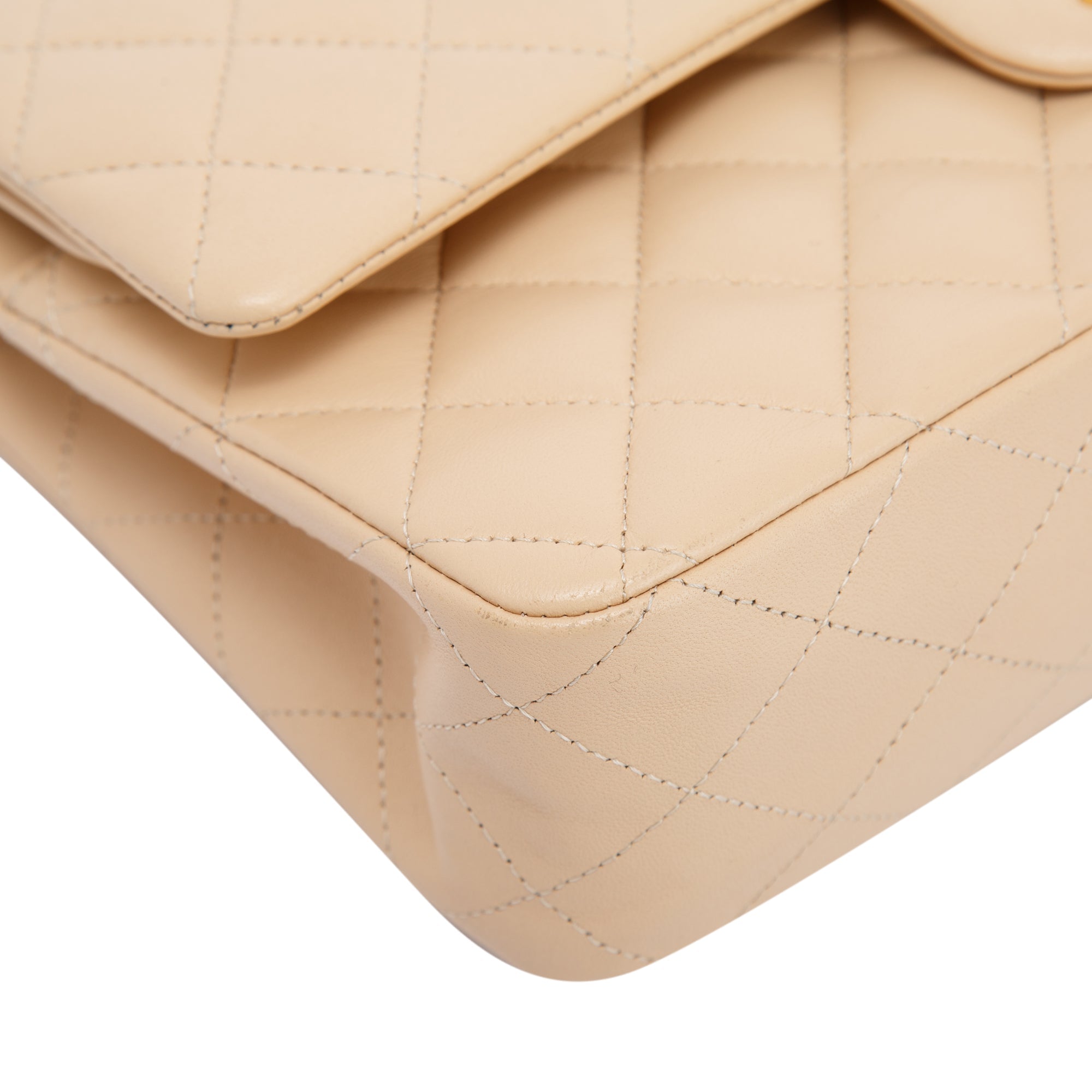 Chanel 2022 Beige Lambskin Classic Medium Double Flap Bag w/ Box & Receipt