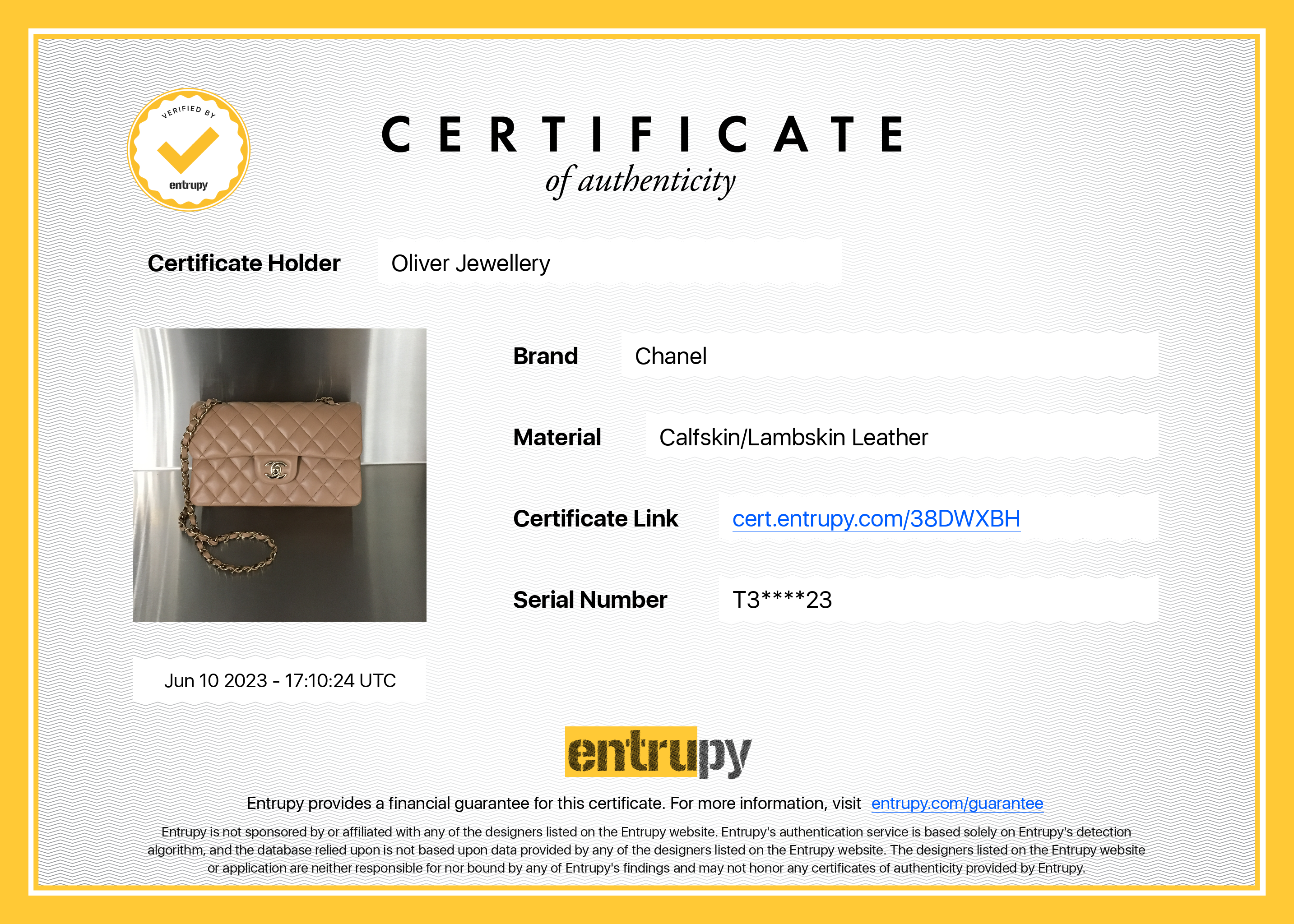 Chanel 2022 Beige Lambskin Small Classic Double Flap Bag w/ Box & Receipt