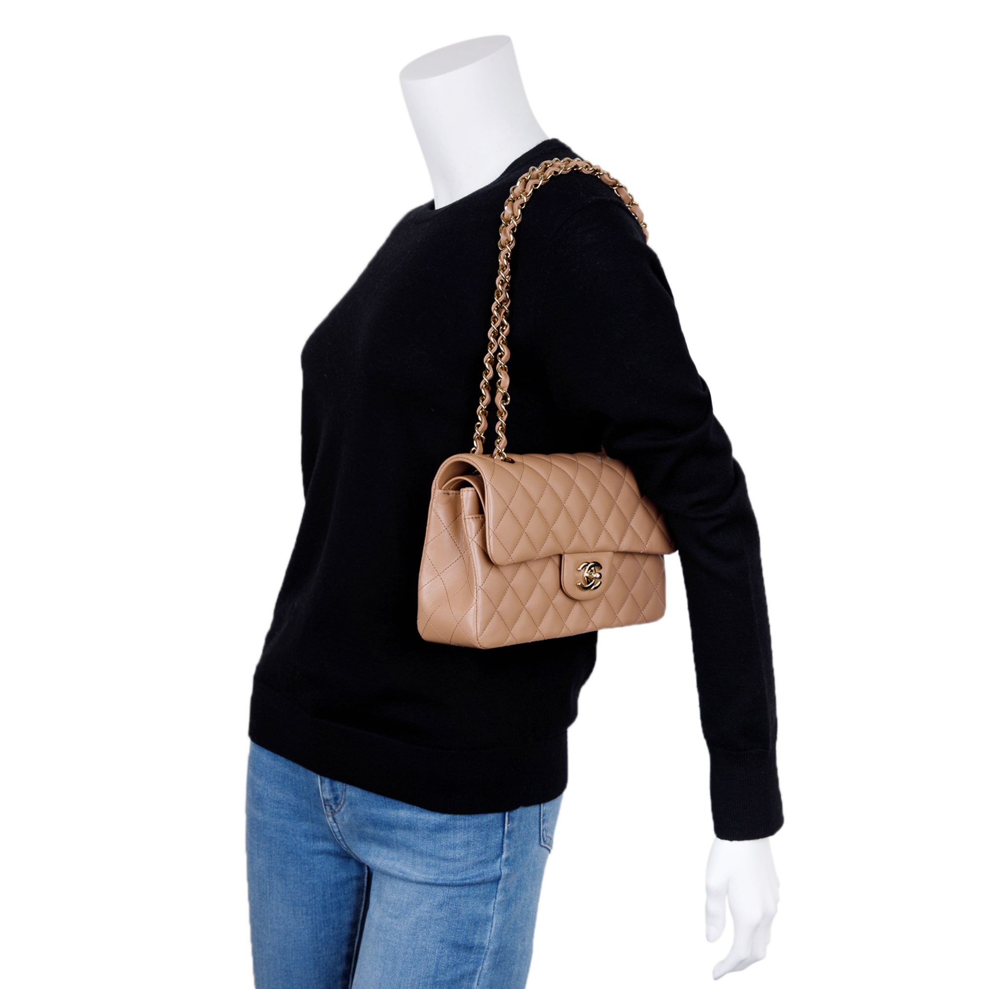 Chanel 2022 Beige Lambskin Small Classic Double Flap Bag w/ Box & Receipt