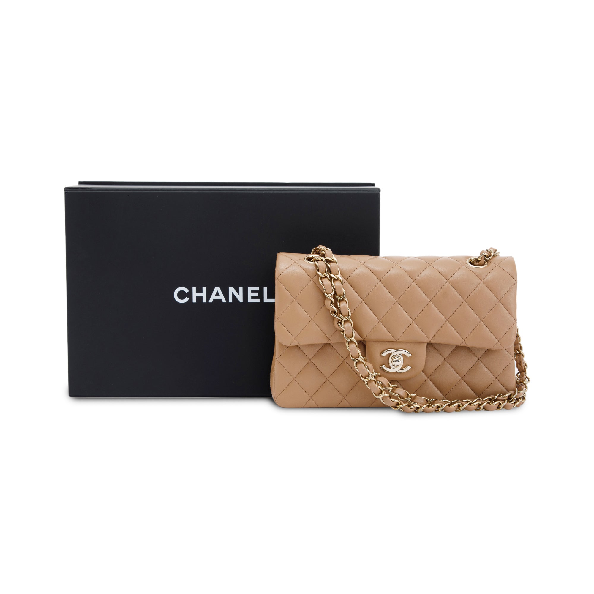 Chanel 2022 Beige Lambskin Small Classic Double Flap Bag w/ Box & Receipt