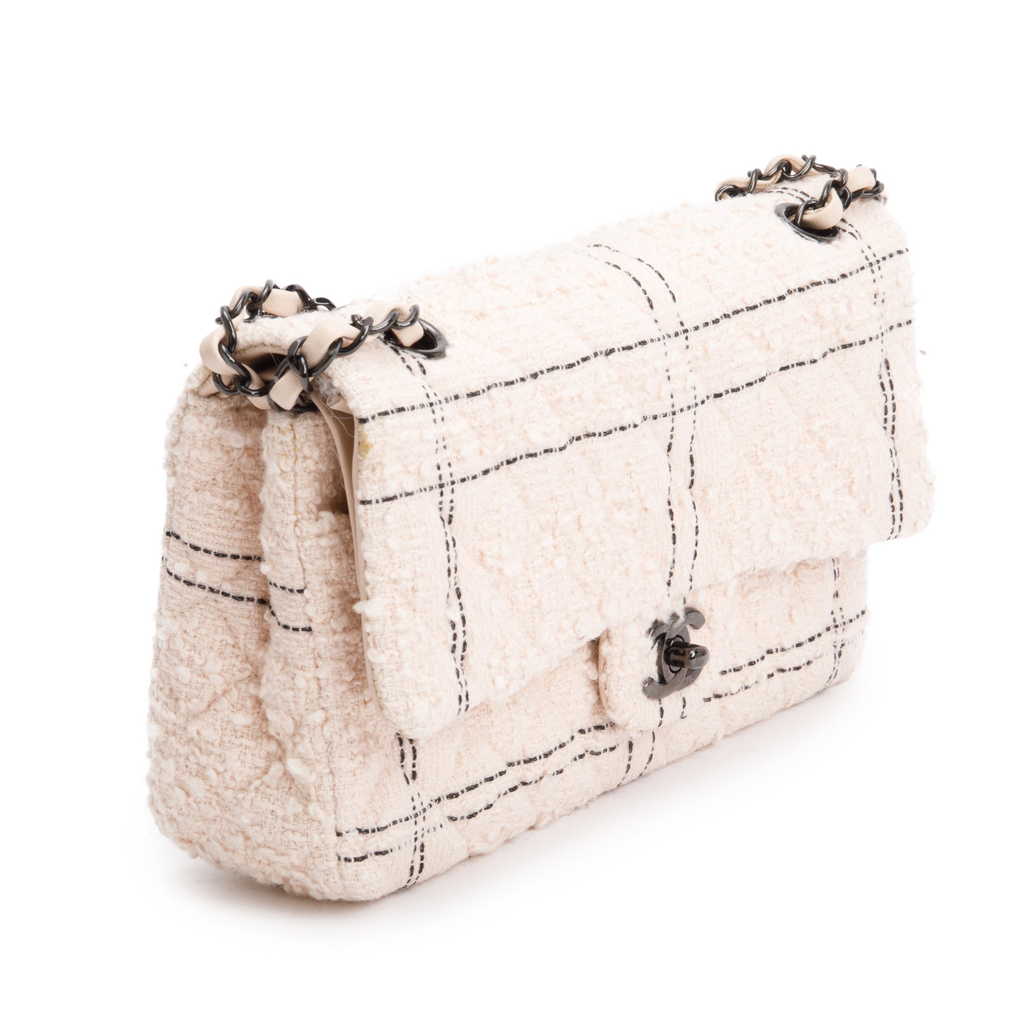 Chanel 2022 Beige Wool Tweed Classic Medium Double Flap Bag