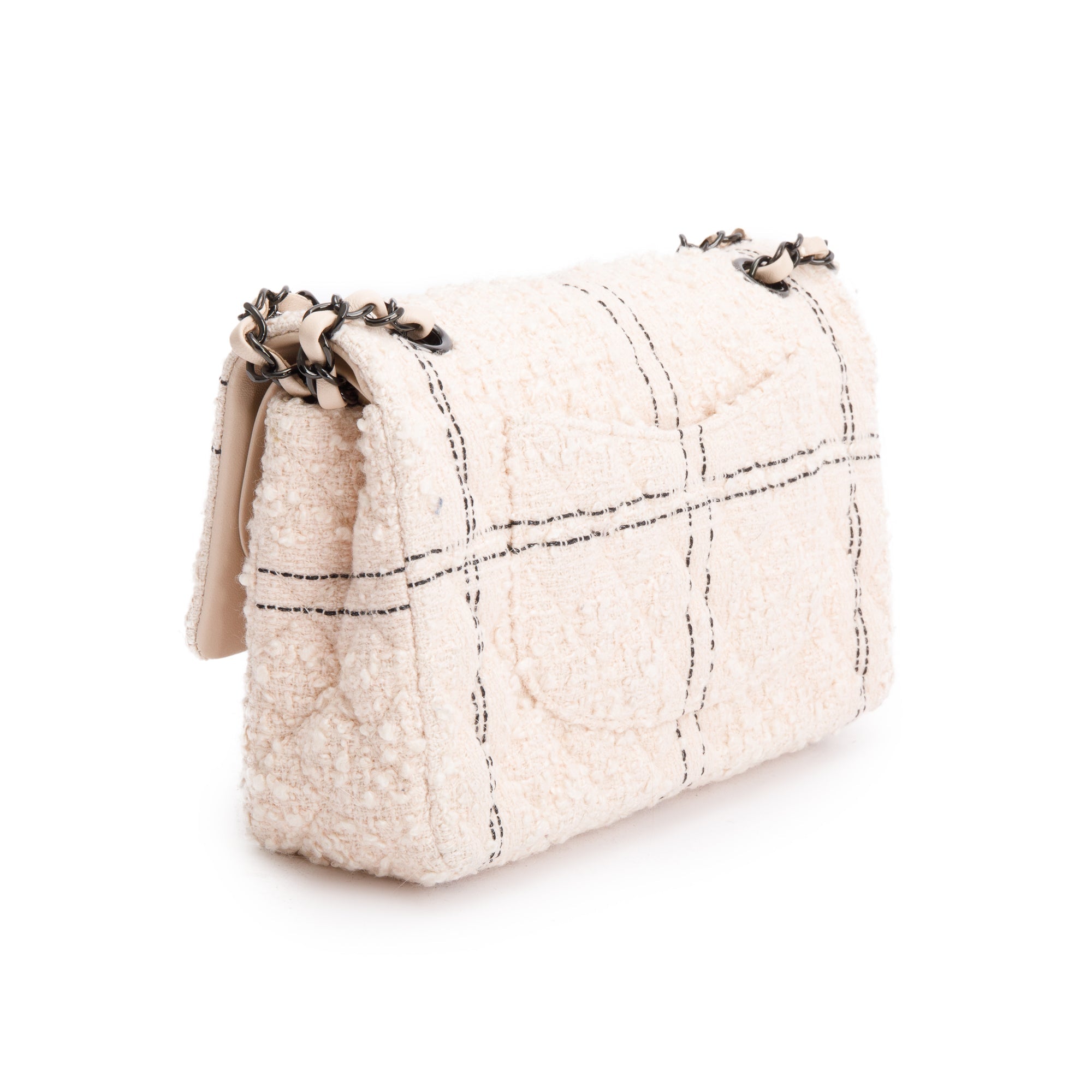 Chanel 2022 Beige Wool Tweed Classic Medium Double Flap Bag