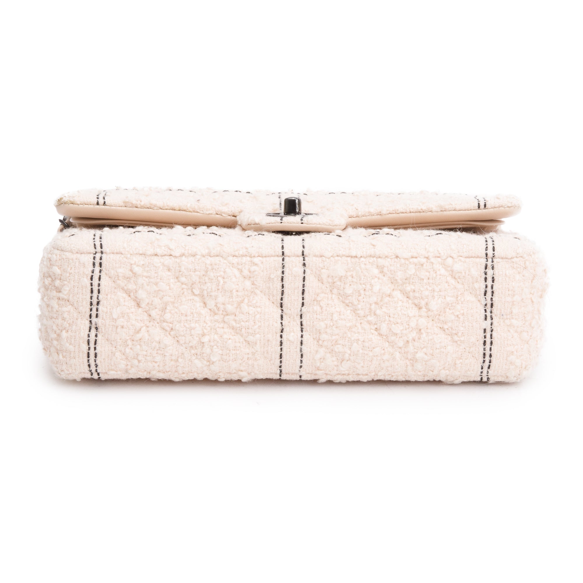 Chanel 2022 Beige Wool Tweed Classic Medium Double Flap Bag