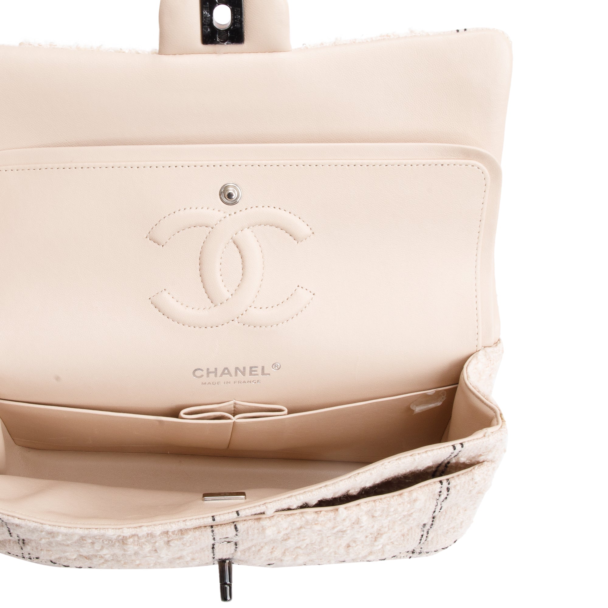 Chanel 2022 Beige Wool Tweed Classic Medium Double Flap Bag