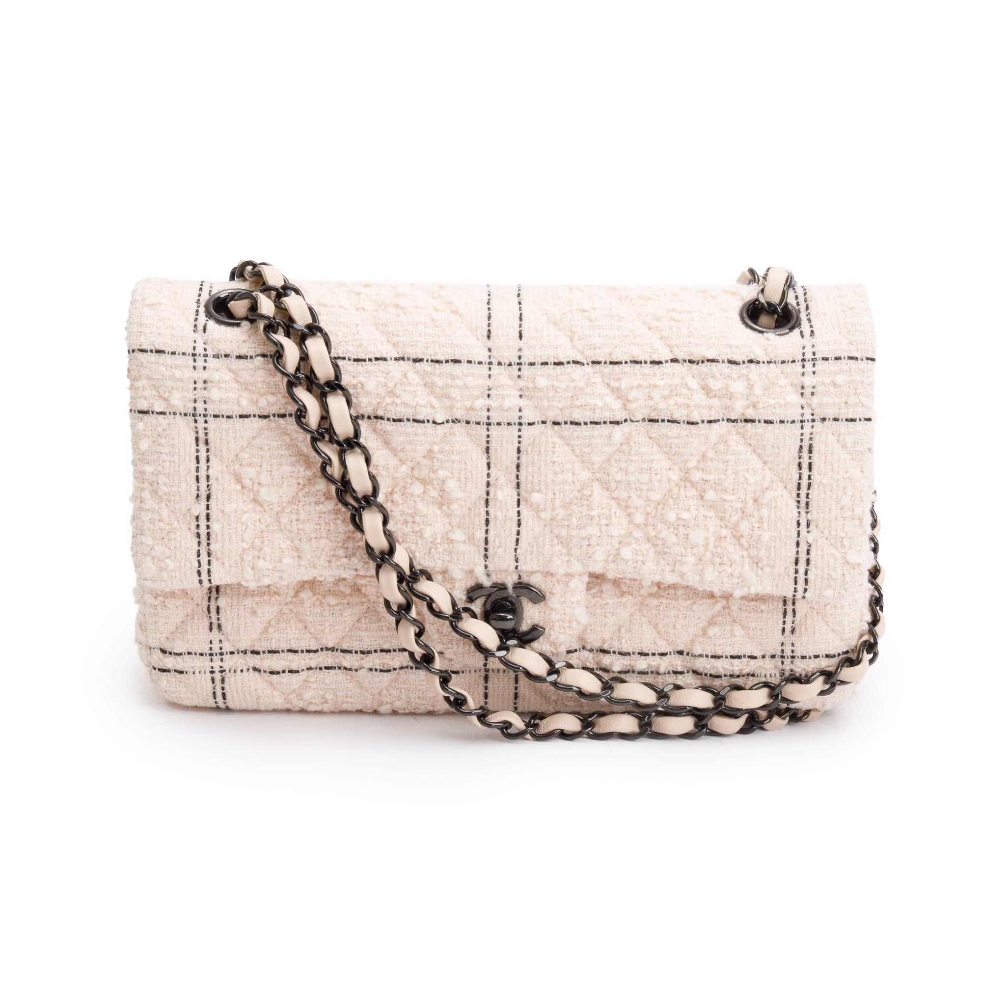 Chanel 2022 Beige Wool Tweed Classic Medium Double Flap Bag