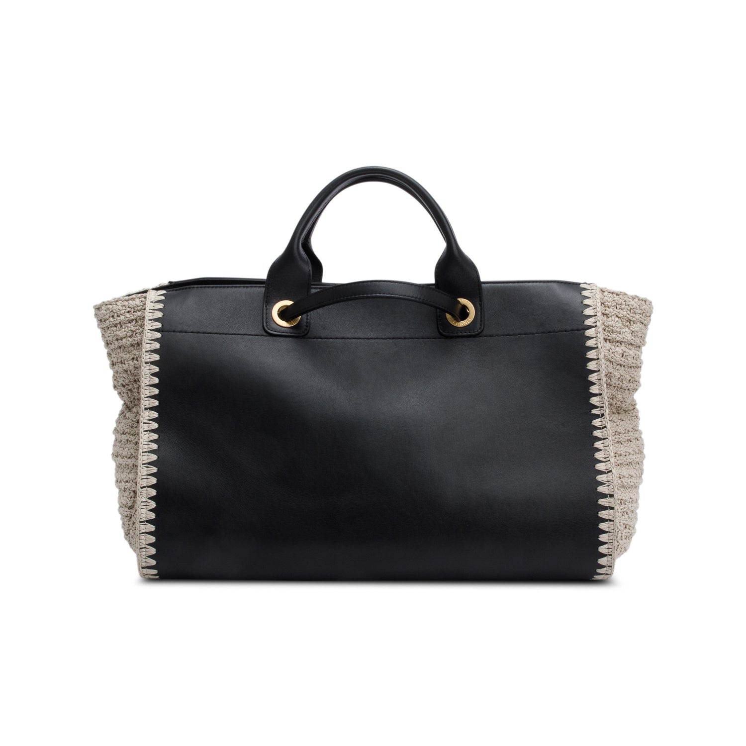 Chanel 2022 Black Calfskin Leather Grey Knit Medium Deauville Tote w/ Box & Receipt