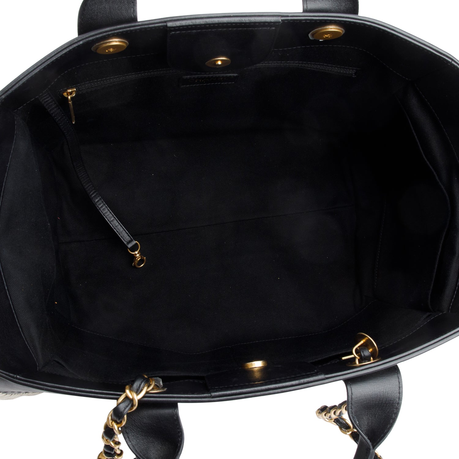 Chanel 2022 Black Calfskin Leather Grey Knit Medium Deauville Tote w/ Box & Receipt