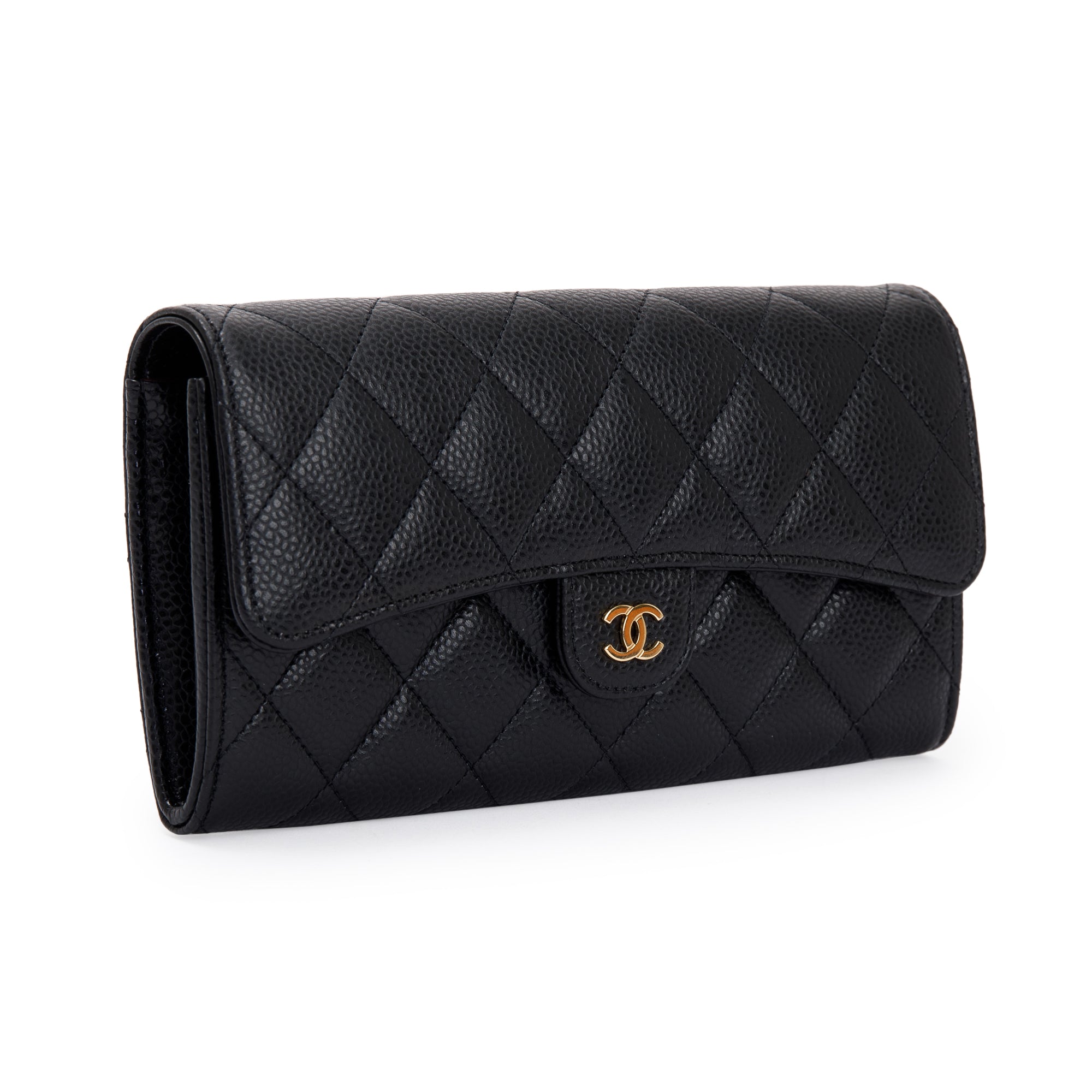 Chanel 2022 Black Caviar Classic Long Flap Wallet w/ Box