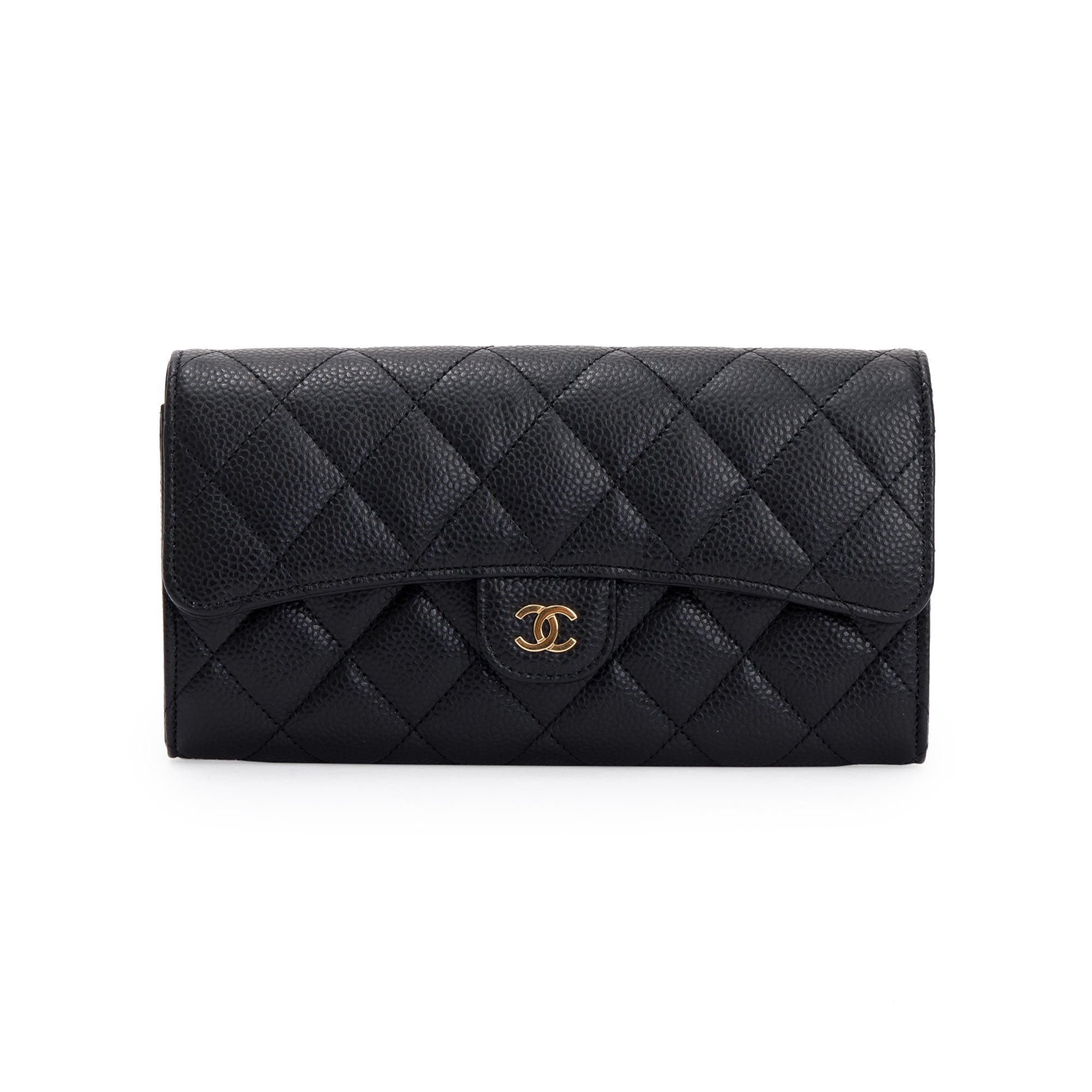 Chanel 2022 Black Caviar Classic Long Flap Wallet w/ Box
