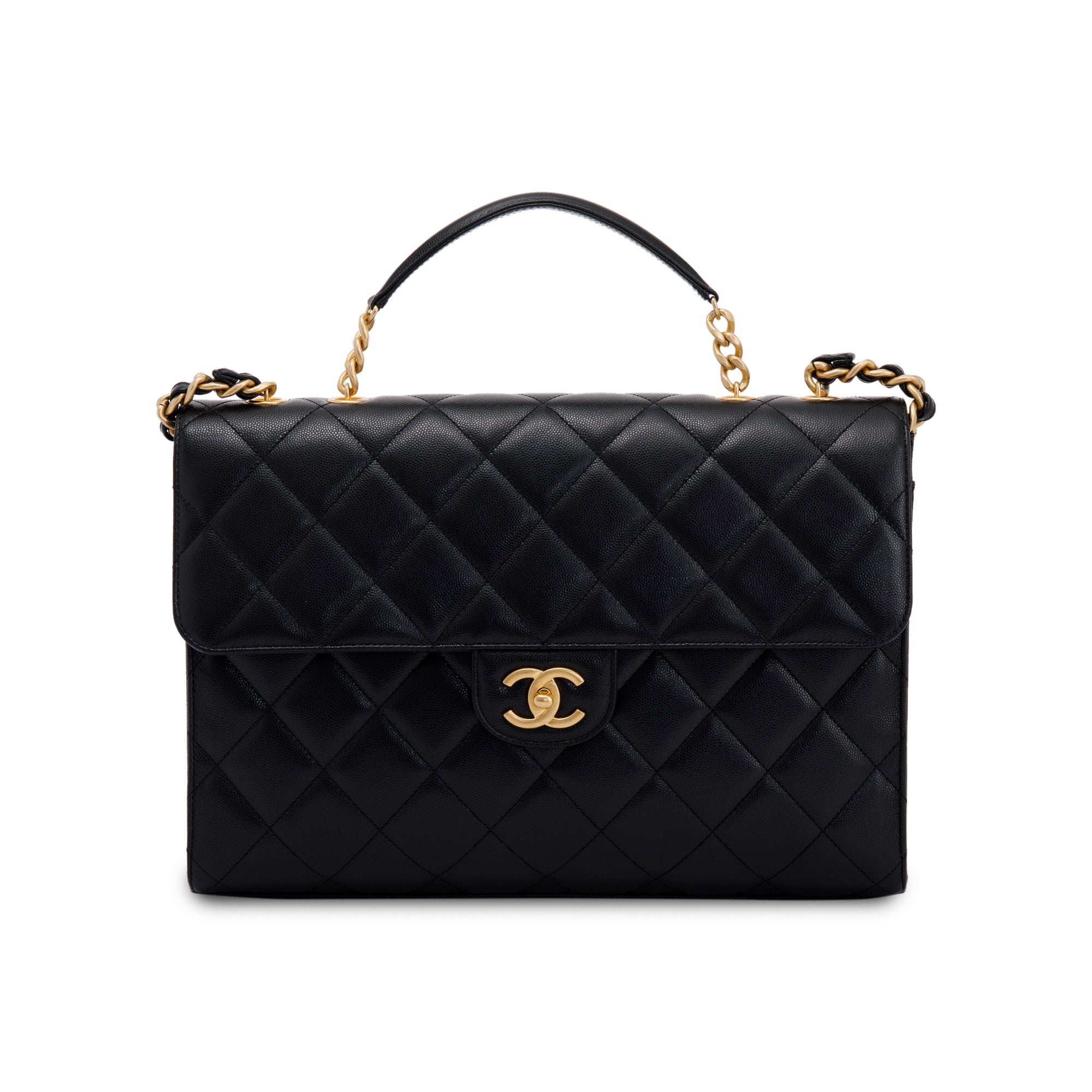 Chanel 2022 Black Caviar Large CC Flap Briefcase