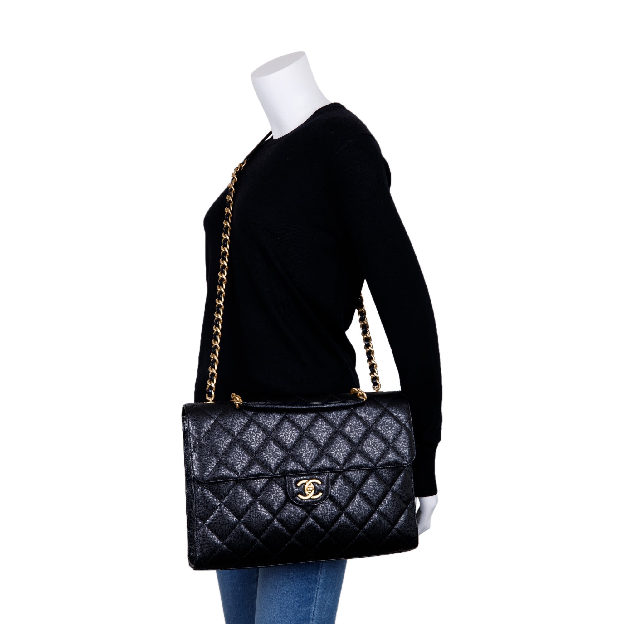 Chanel 2022 Black Caviar Large CC Flap Briefcase