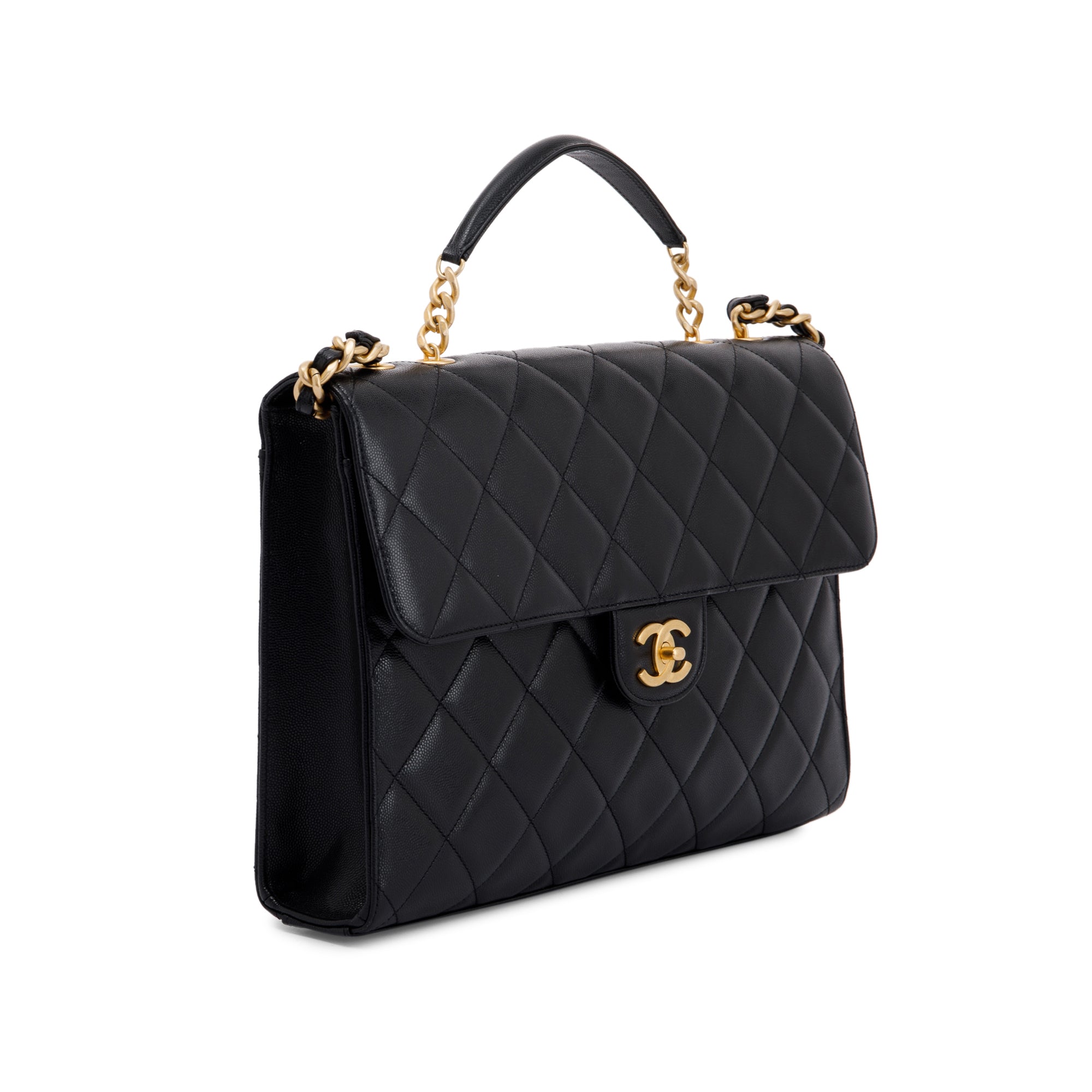 Chanel 2022 Black Caviar Large CC Flap Briefcase