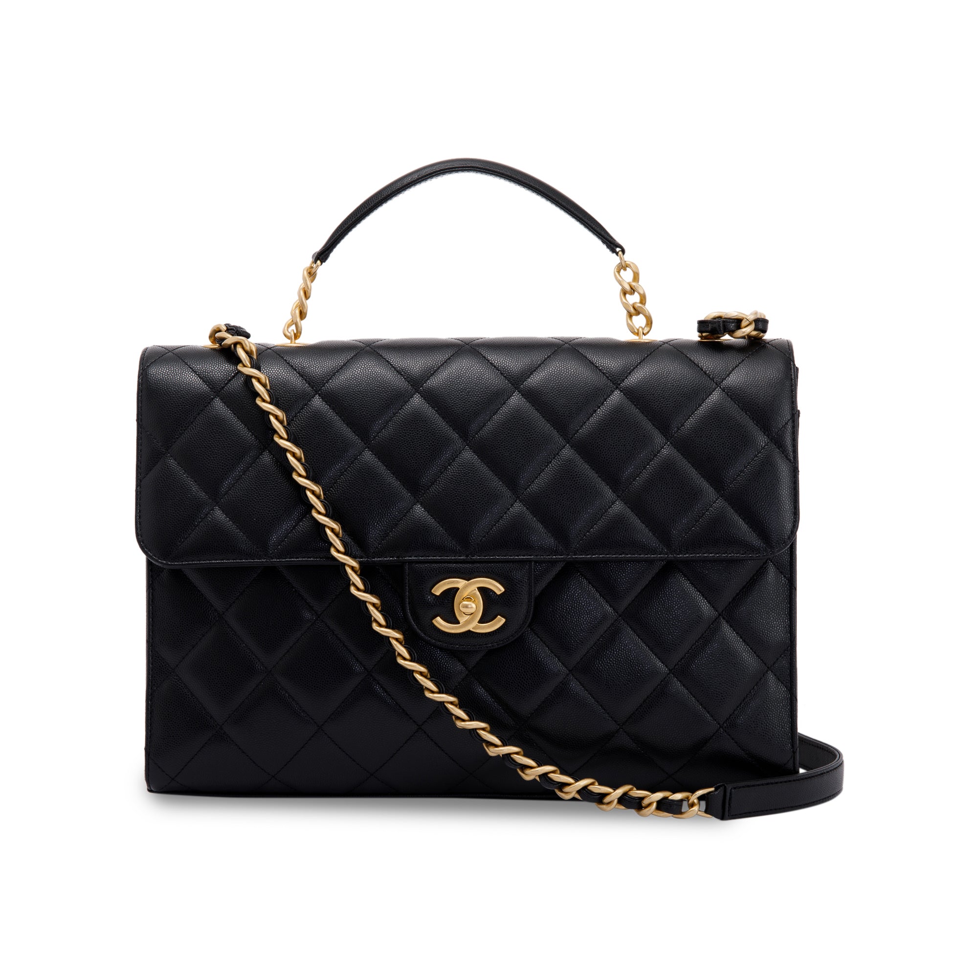Chanel 2022 Black Caviar Large CC Flap Briefcase