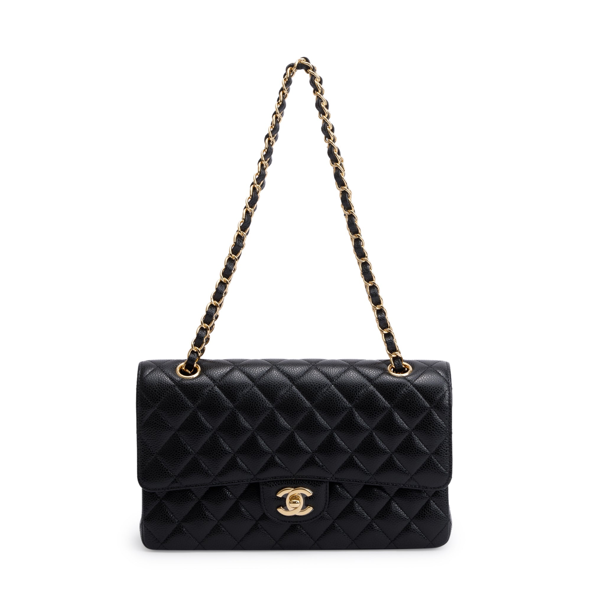 Chanel 2022 Black Caviar Leather Medium Classic Double Classic Flap Bag w/ Box & Receipt