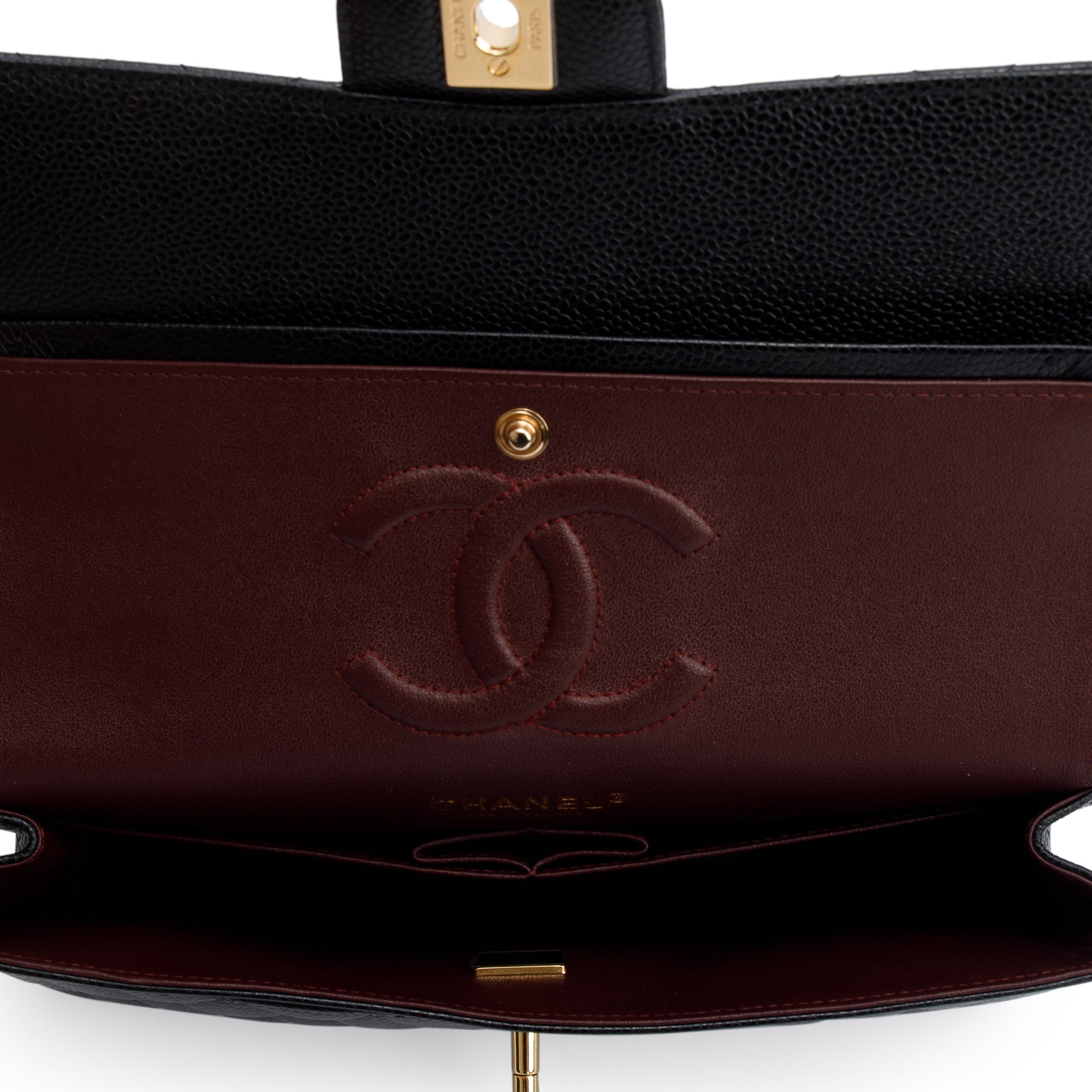 Chanel 2022 Black Caviar Leather Medium Classic Double Classic Flap Bag w/ Box & Receipt