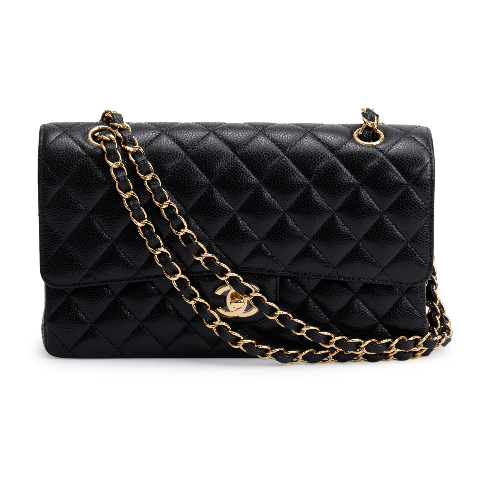 Chanel 2022 Black Caviar Leather Medium Classic Double Classic Flap Bag w/ Box & Receipt