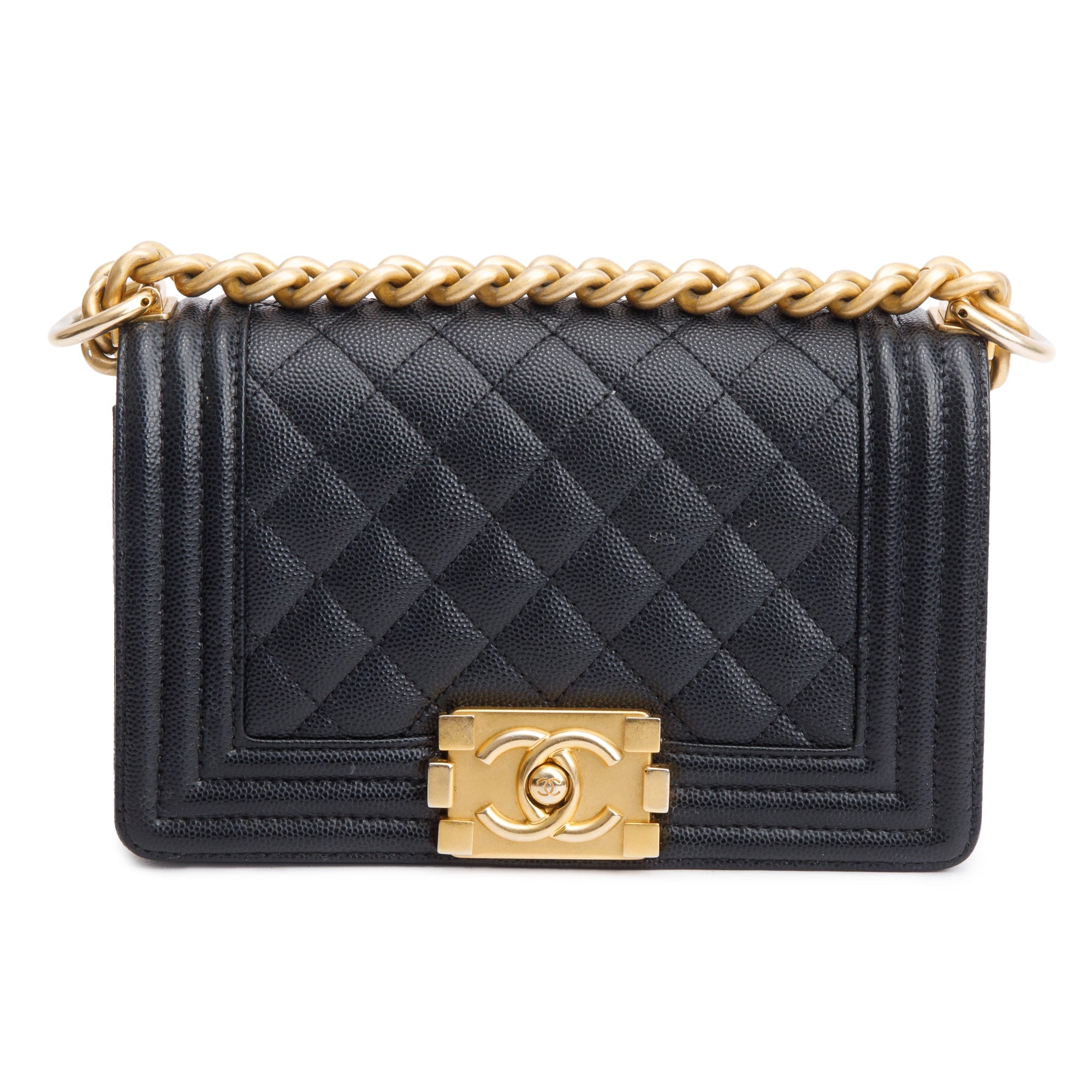 Chanel 2022 Black Caviar Leather Small Boy Bag