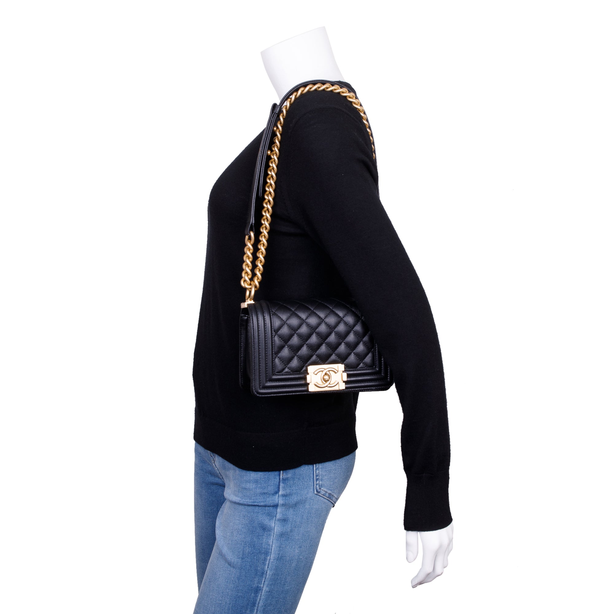 Chanel 2022 Black Caviar Leather Small Boy Bag